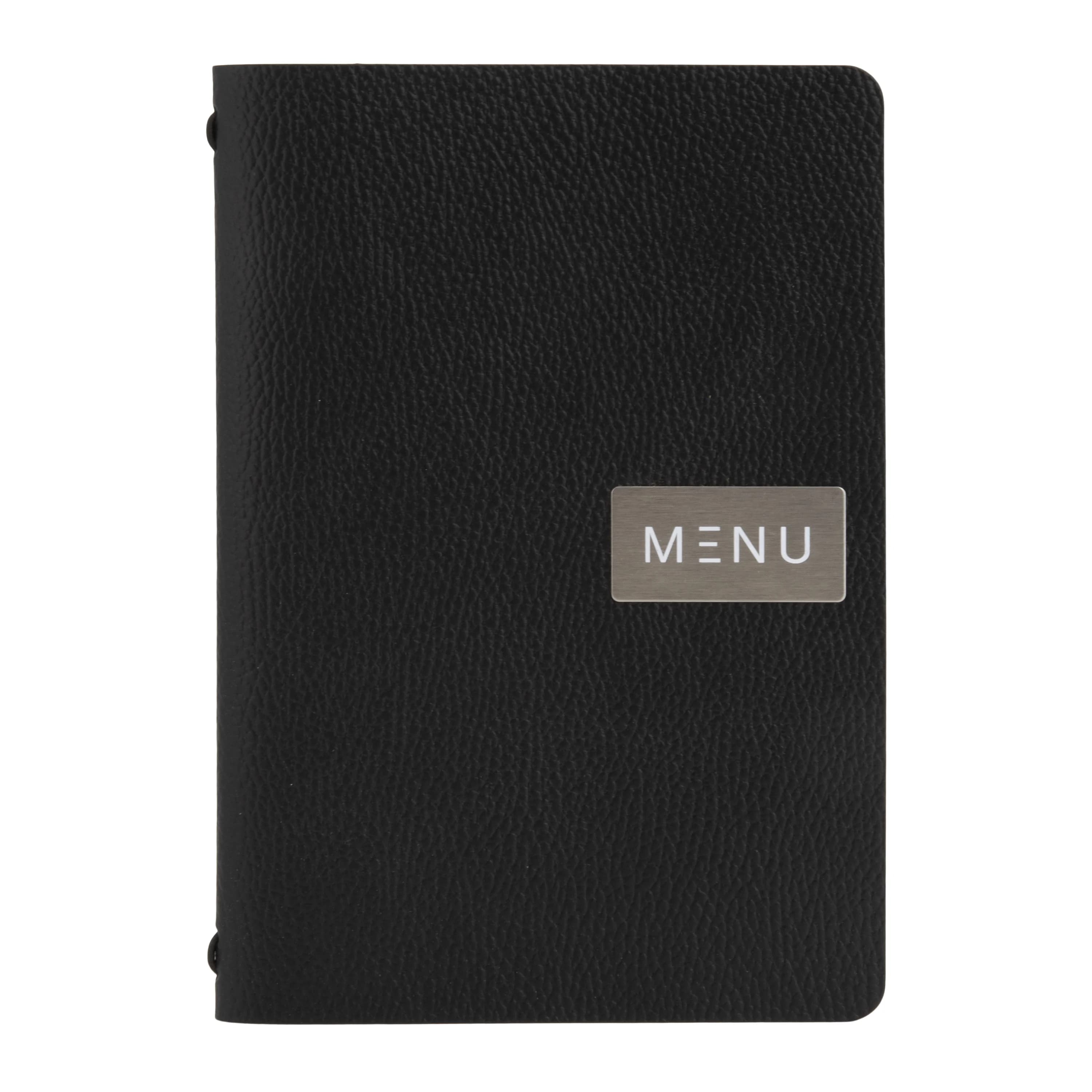 Securit® Protège-menu A5 "Leather" - Noir - Ligne "Raw" - 100% cuir écologique - Plaque "Menu" + plaque vierge incluses