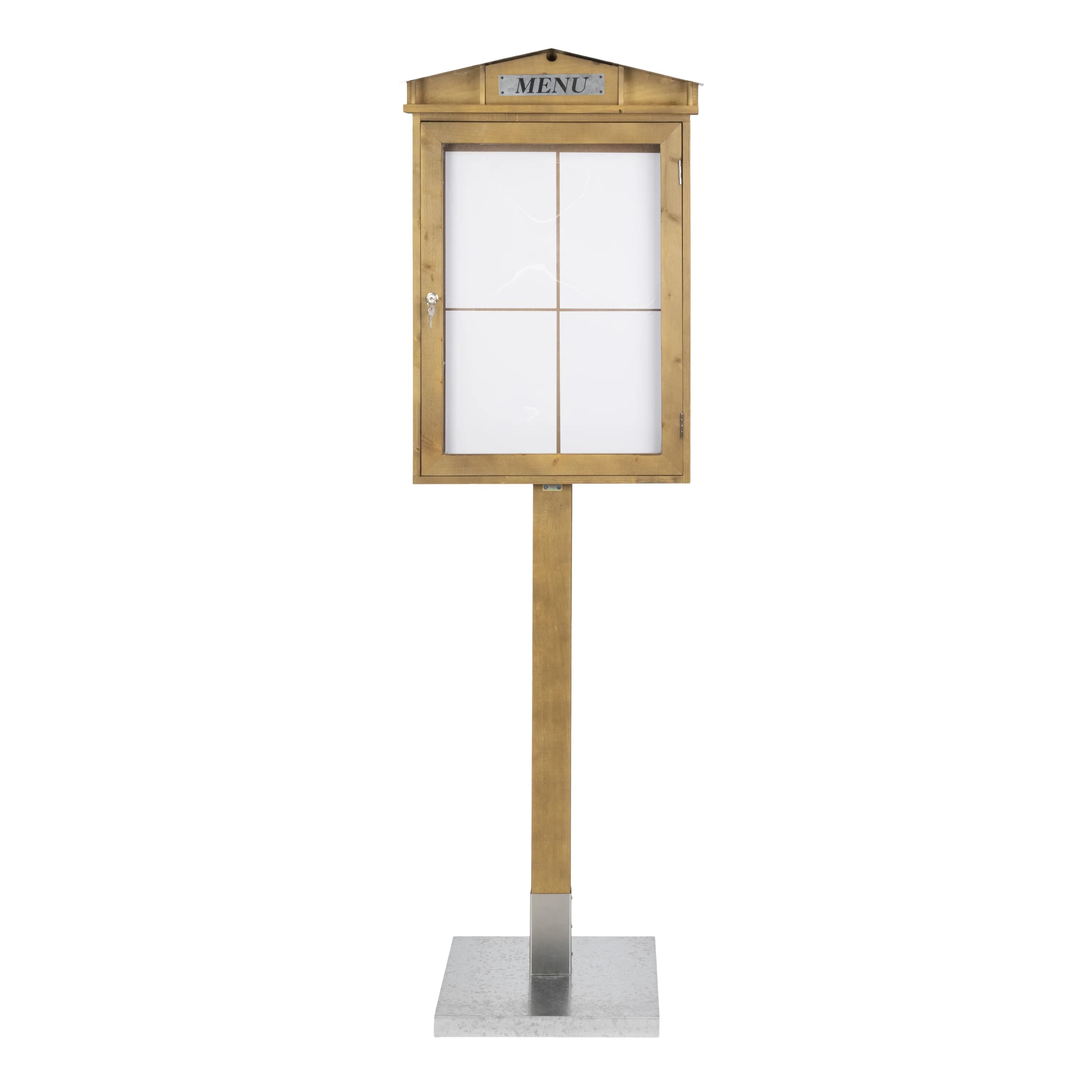Securit® Présentoir porte-menu LED A4 "Rustic" - Acajou - Ensemble complet avec pied + socle - 4 vues - Fin de série
