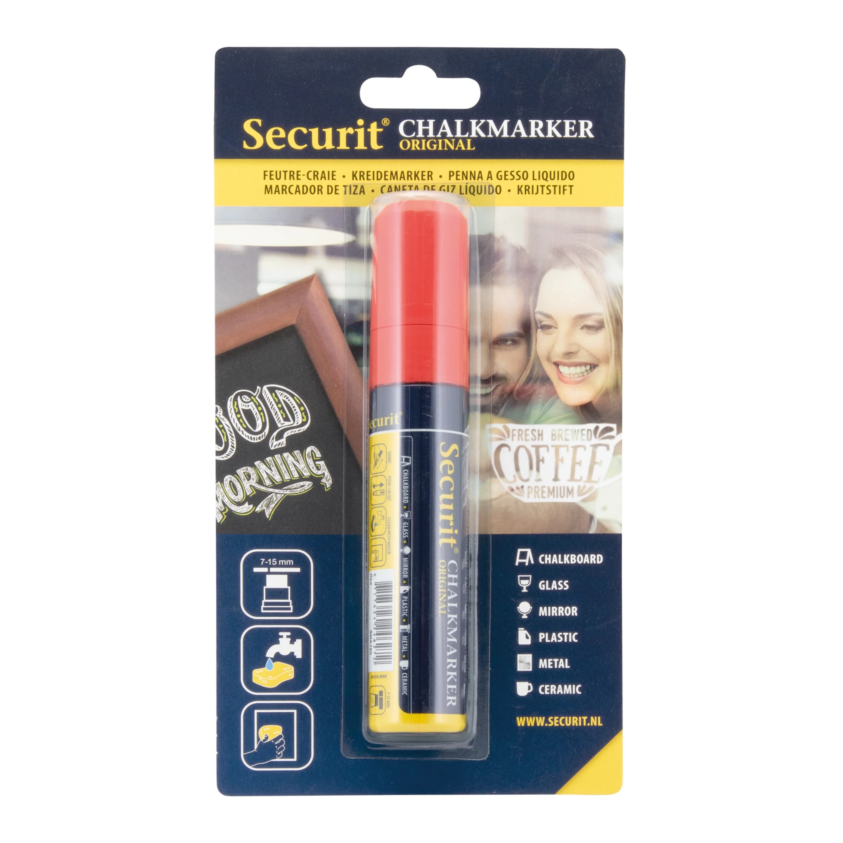 Securit® Feutre-craie à encre liquide - Rouge - Taille de mine 7-15mm rectangulaire