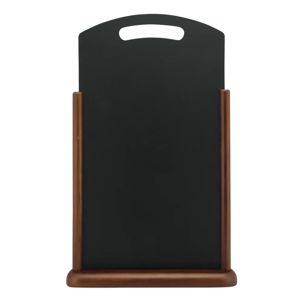 Securit® Ardoise de table "Handle" à poignée - Socle en bois finition marron foncé laqué - 35x53cm