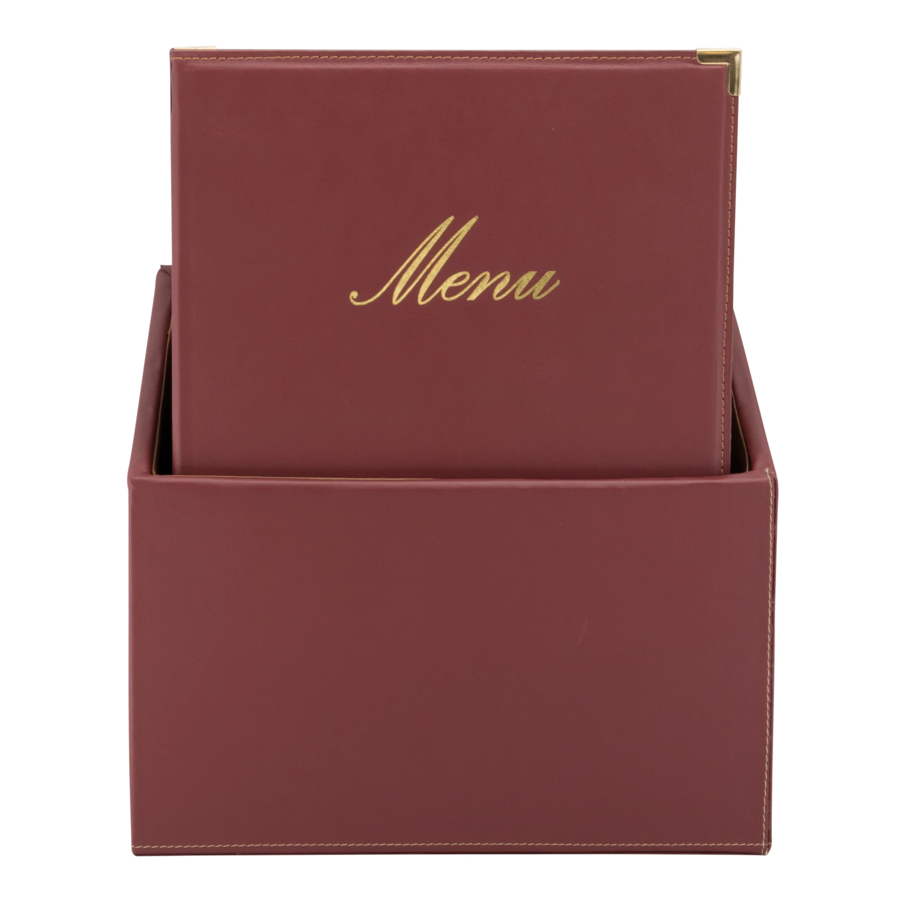 Securit® Boite contenant 20 Protège-menus A4 "Classic" - Bordeaux - Simili-cuir - 4 vues
