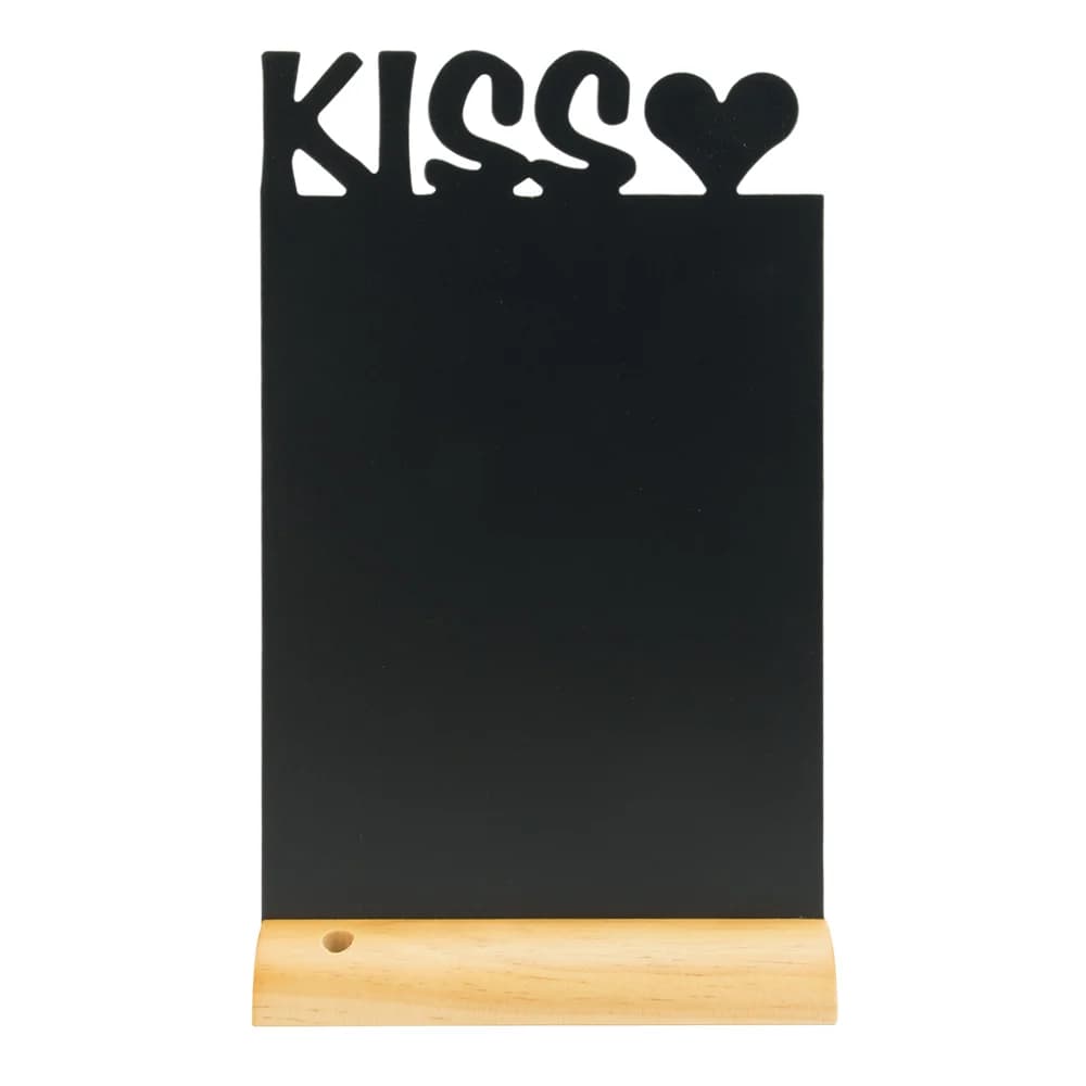 Securit® Ardoise de table - Silhouette "Kiss" - Socle en bois - Feutre-craie inclus
