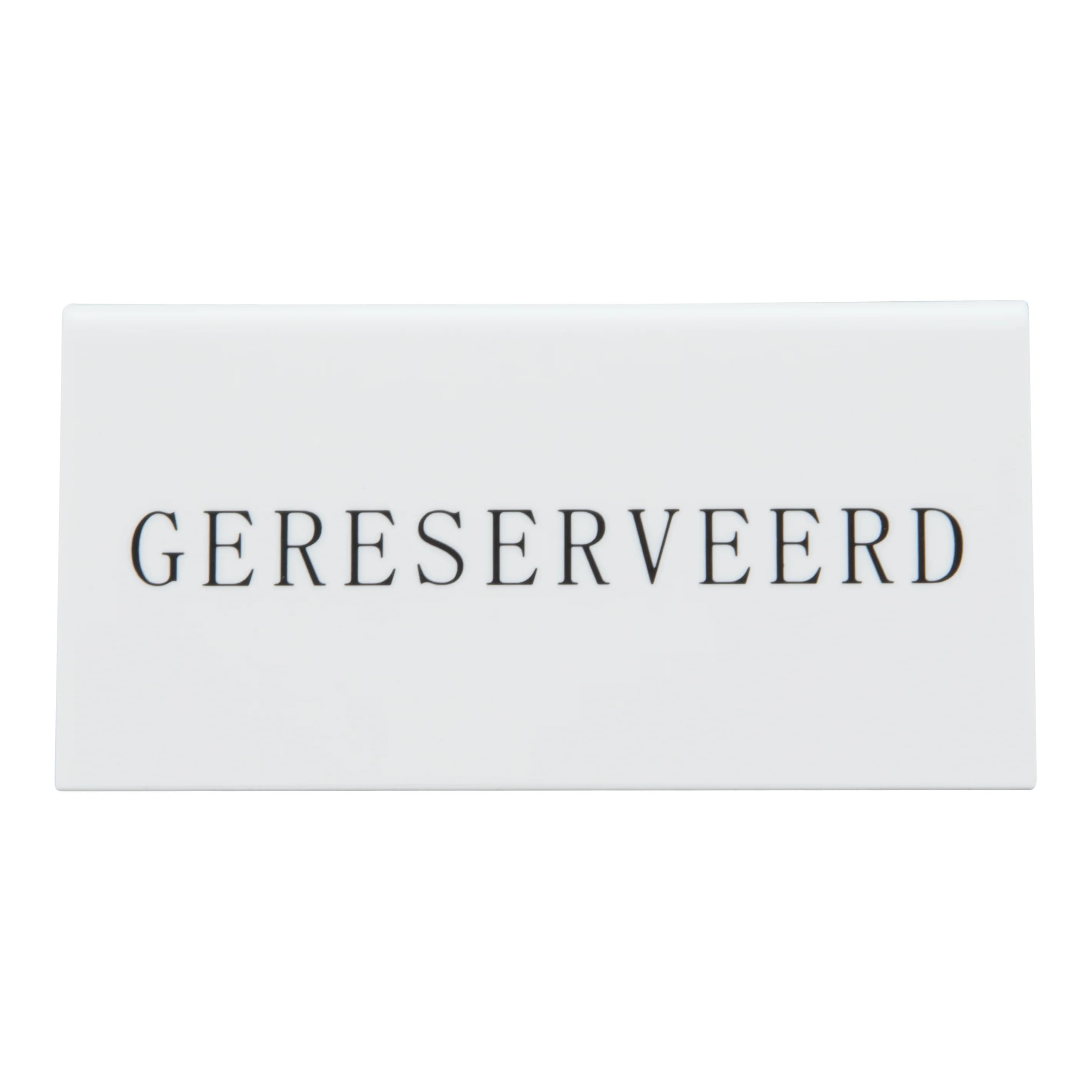 Securit® Lot de 5 Chevalets réservation de table "Gereserveerd" (Néerlandais) - Acrylique blanc avec lettres noirs