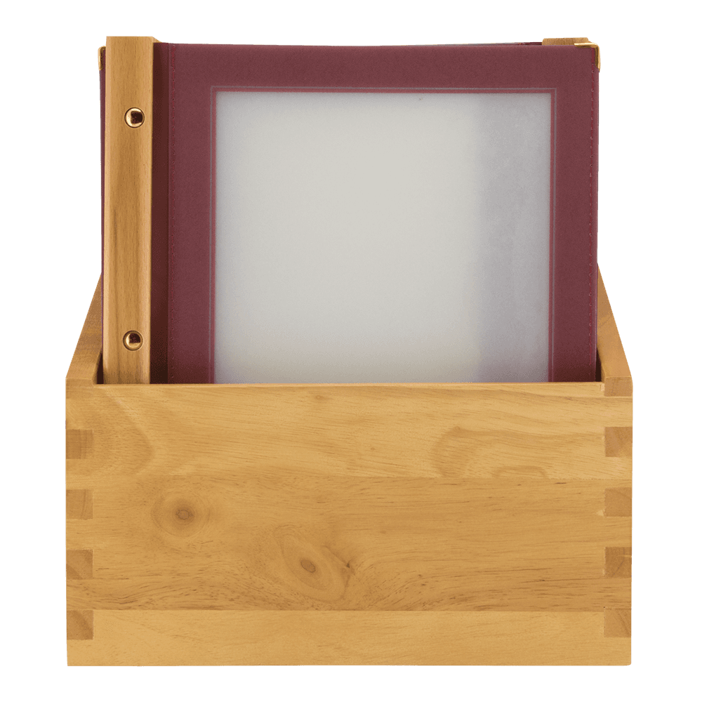 Securit® Boite contenant 20 Protège-menus A4 "Wood" - Bordeaux - Bois finition teck - 4 vues