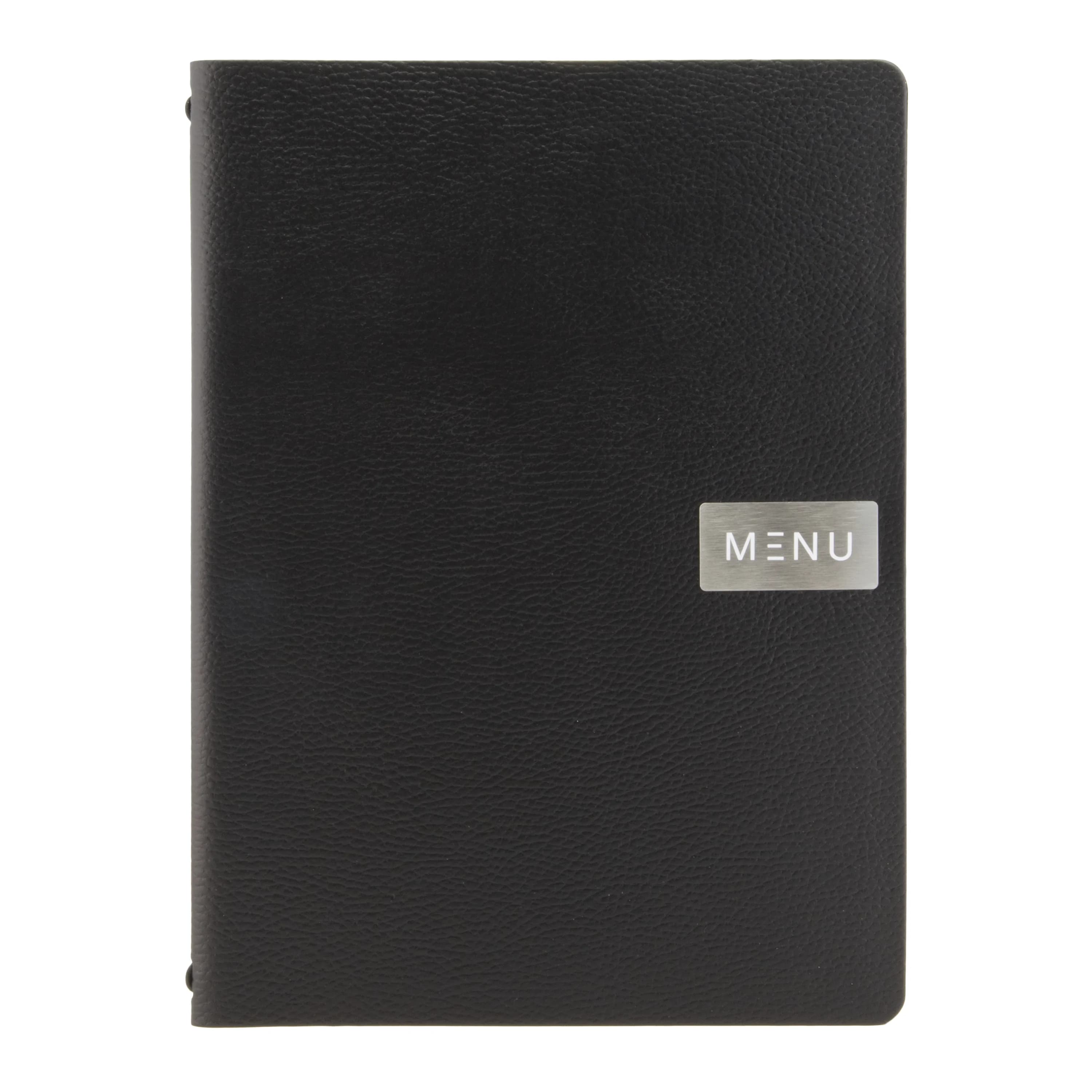Securit® Protège-menu A4 "Leather" - Noir - Ligne "Raw" - 100% cuir écologique - Plaque "Menu" + plaque vierge incluses