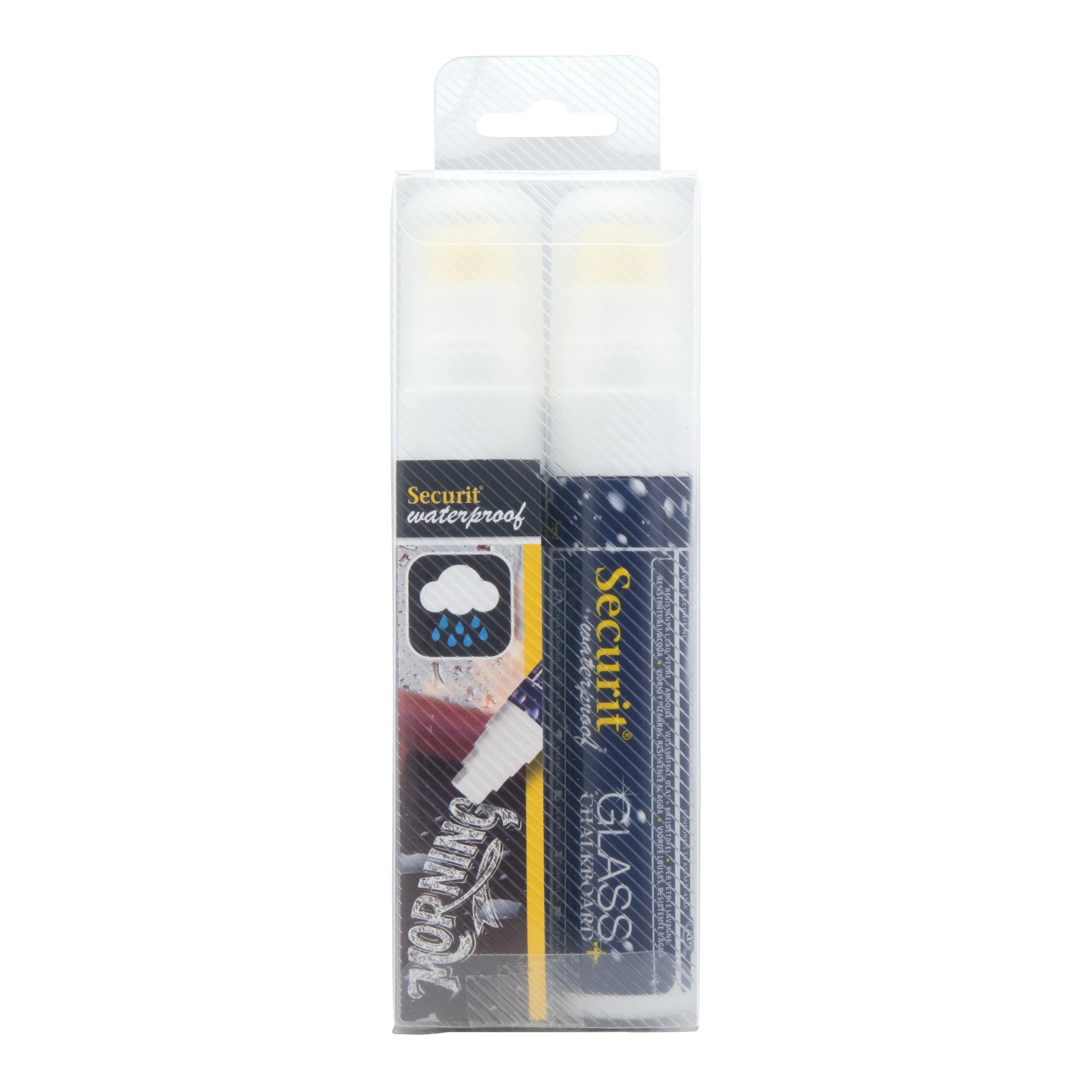 Securit® Lot de 2 Feutres-craie à encre liquide Waterproof - Blanc - Taille de mine 7-15mm rectangulaire