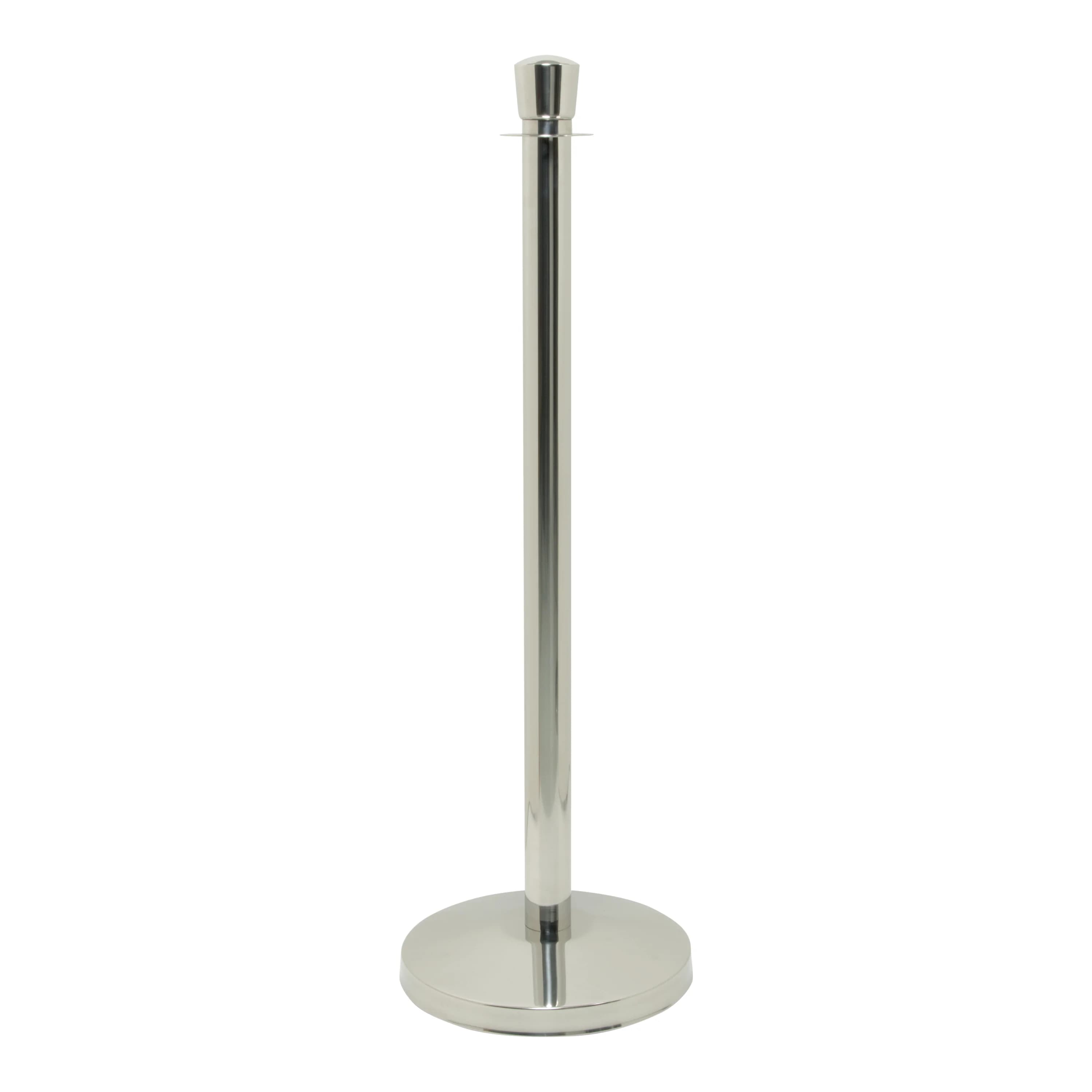 Securit® Lot de 2 Poteaux d'accueil "Classic" - Chrome - Tête plate - Ensemble complet pied + socle - 100cm