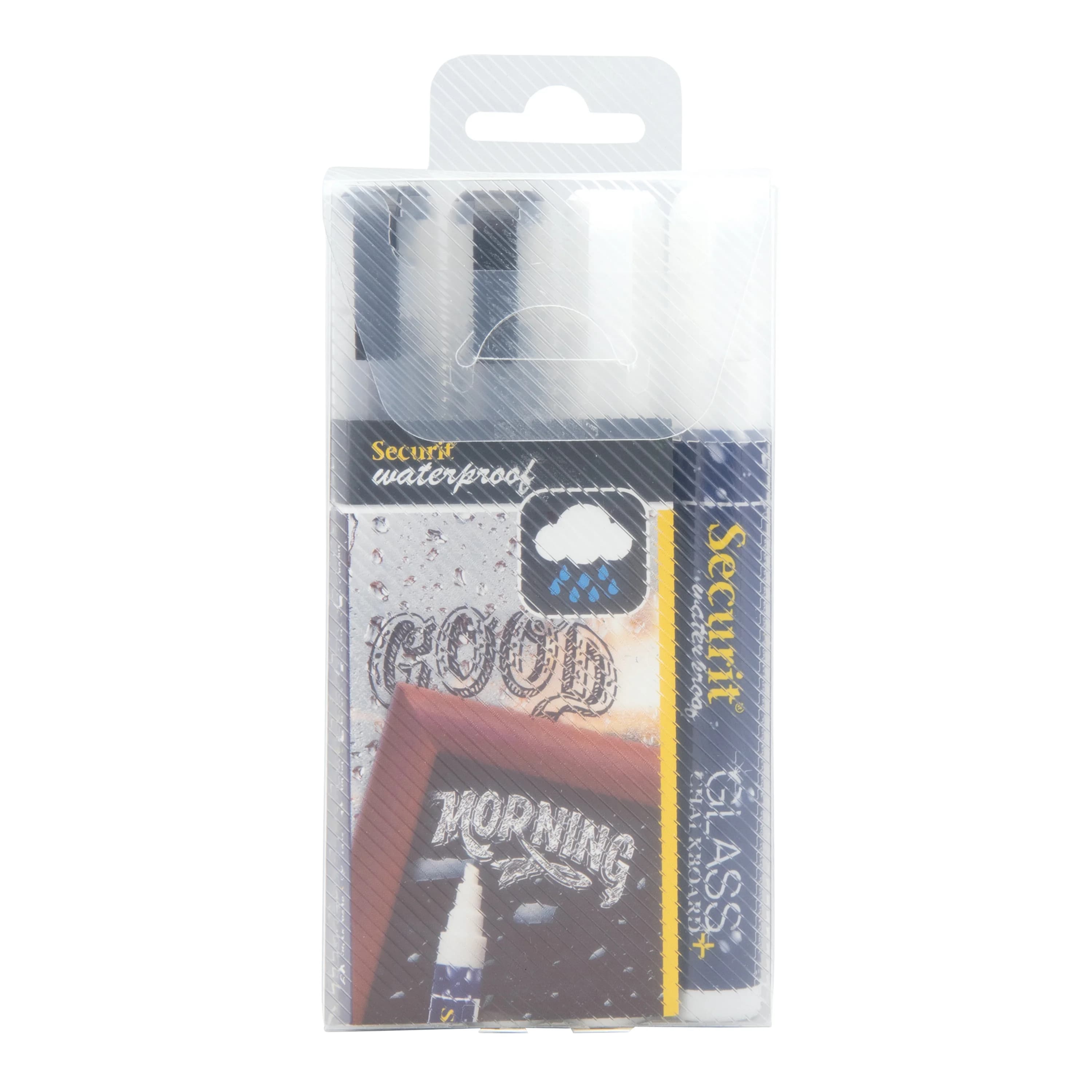 Securit® Lot de 4 Feutres-craie à encre liquide Waterproof - Blanc, Noir - Taille de mine 2-6mm biseautée
