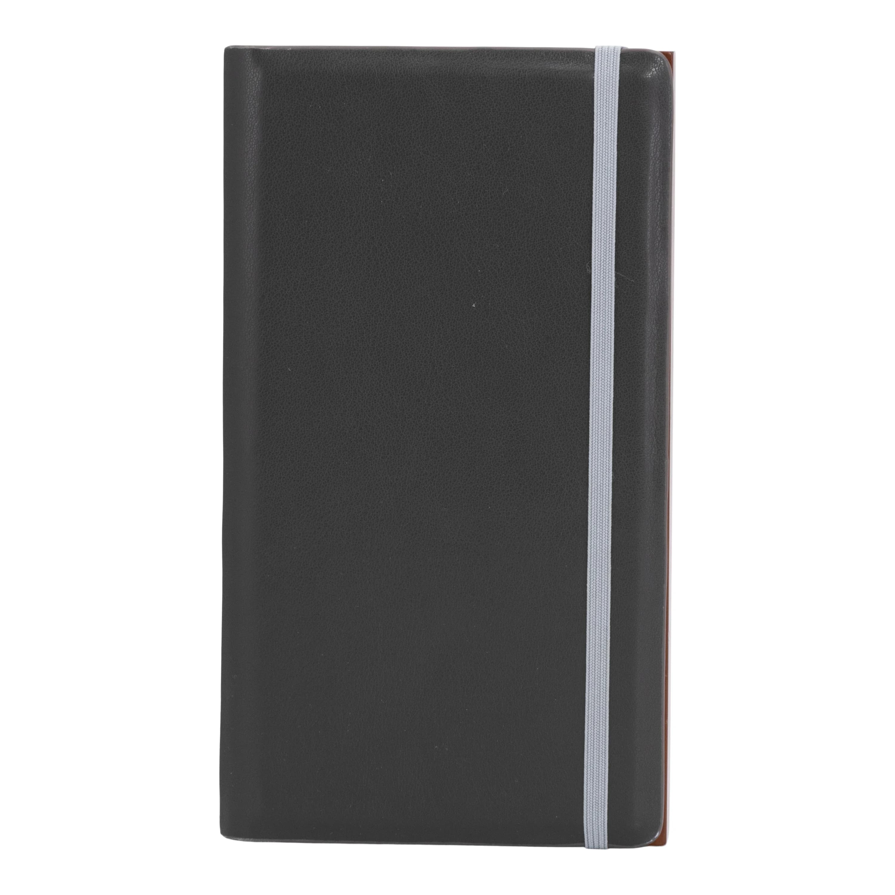 Securit® Porte-addition "Leather" - Gris - Couverture en cuir, socle en bois massif et fermeture avec élastique