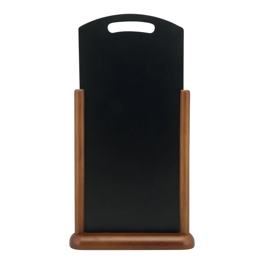 Securit® Ardoise de table "Handle" à poignée - Socle en bois finition marron foncé laqué - 26x46,5cm