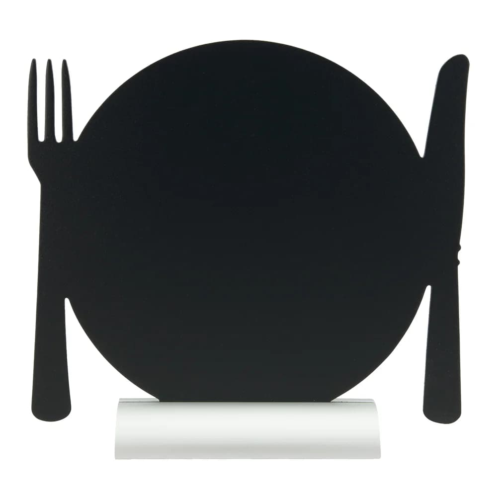 Securit® Ardoise de table - Silhouette Assiette - Socle en aluminium - Feutre-craie inclus