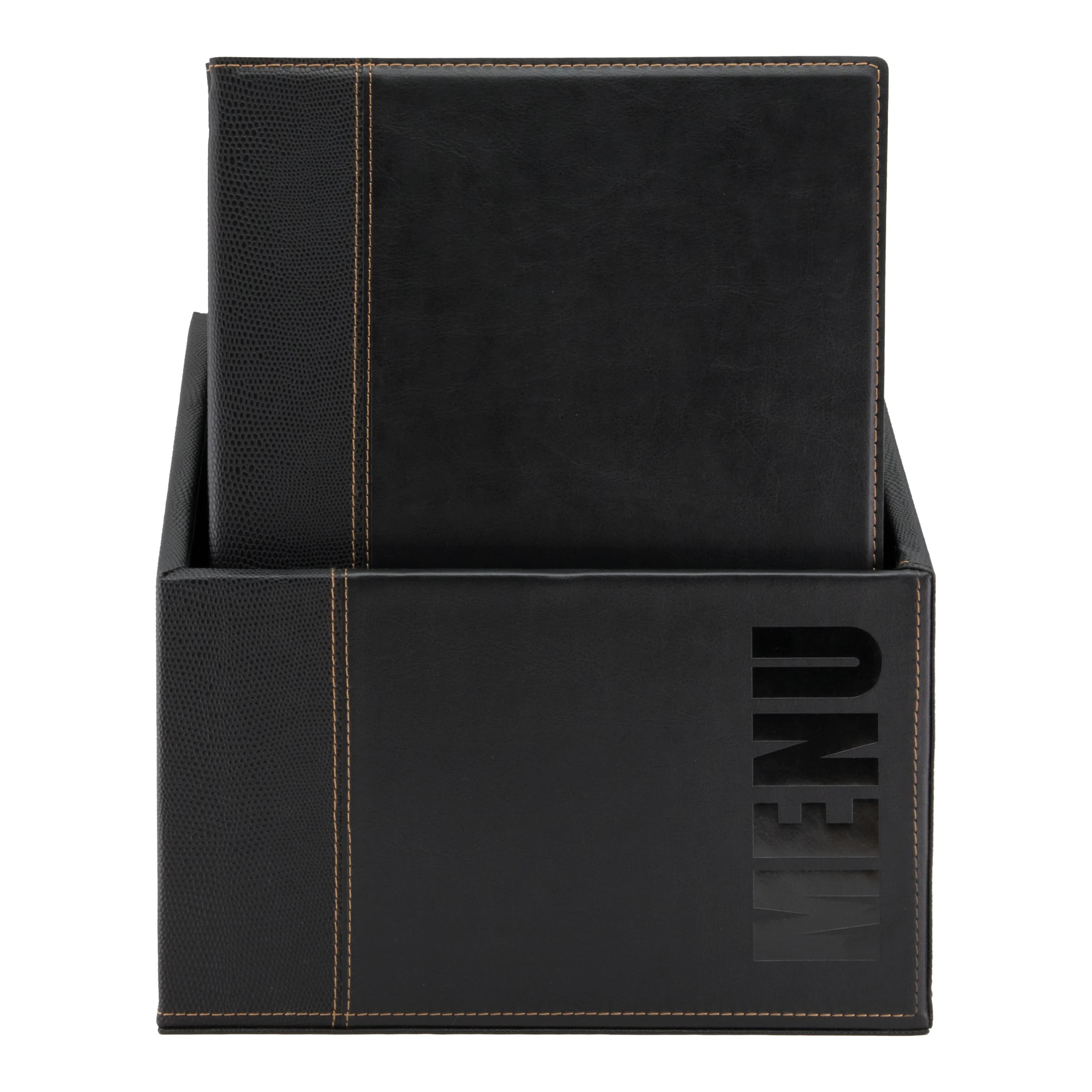 Securit® Boite contenant 20 Protège-menus A4 "Trendy" - Noir - Simili-cuir - 4 vues
