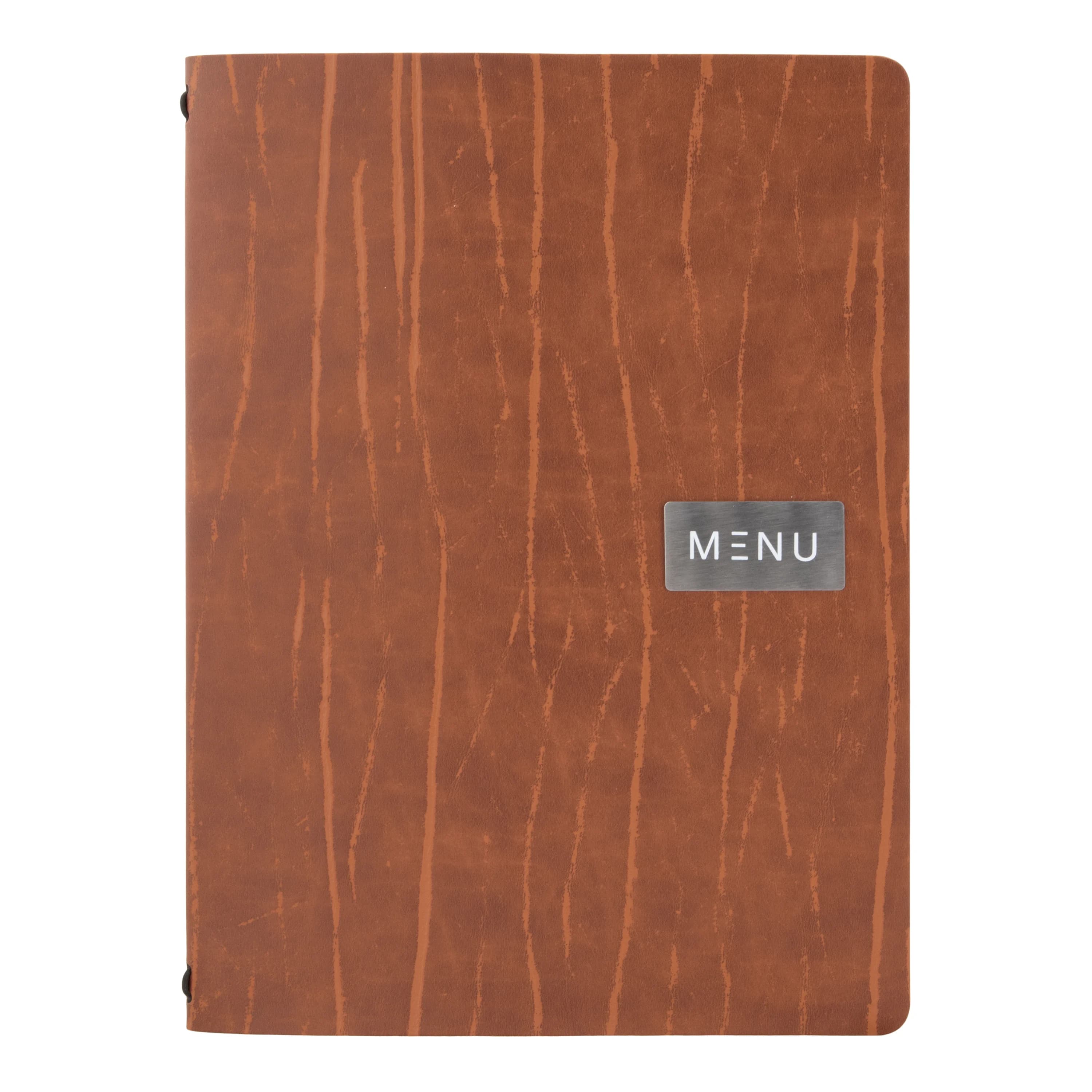 Securit® Protège-menu A4 "Leather" - Marron - Ligne "Ruga" - 100% cuir écologique - Plaque "Menu" + plaque vierge inclus
