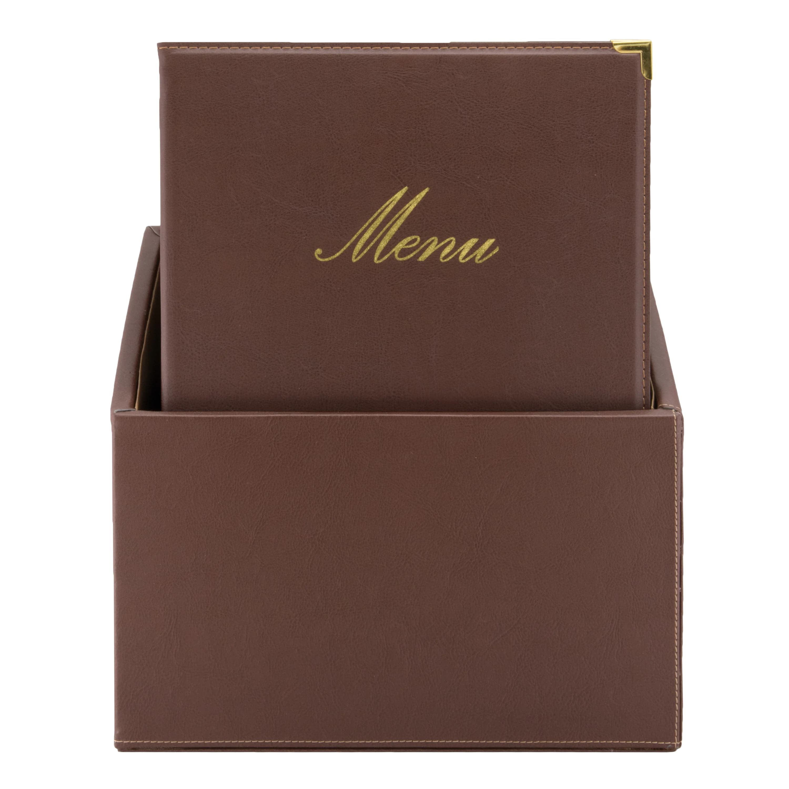 Securit® Boite contenant 20 Protège-menus A4 "Classic" - Marron - Simili-cuir - 4 vues