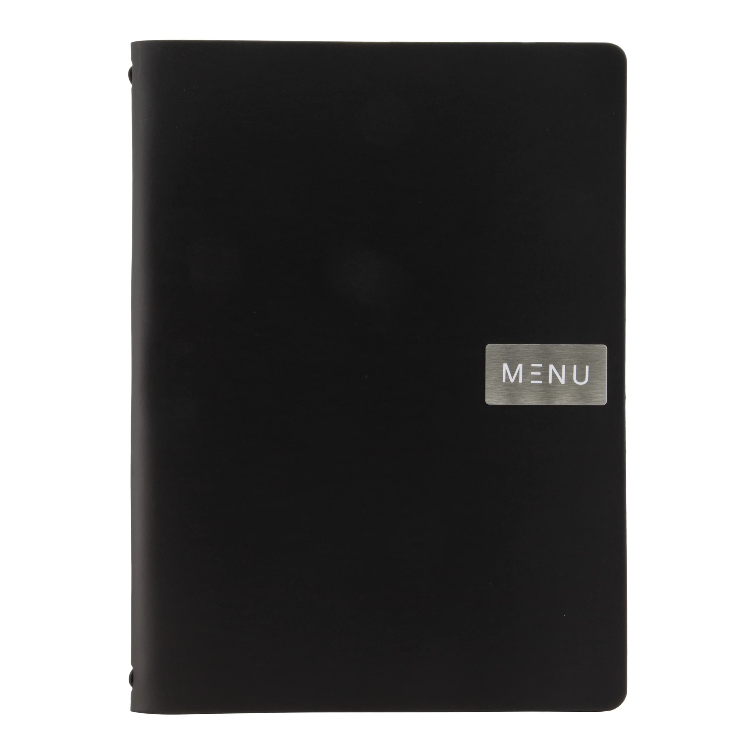 Securit® Protège-menu A4 "Leather" - Noir - Ligne "Royal" - 100% cuir écologique - Plaque "Menu" + plaque vierge incluse