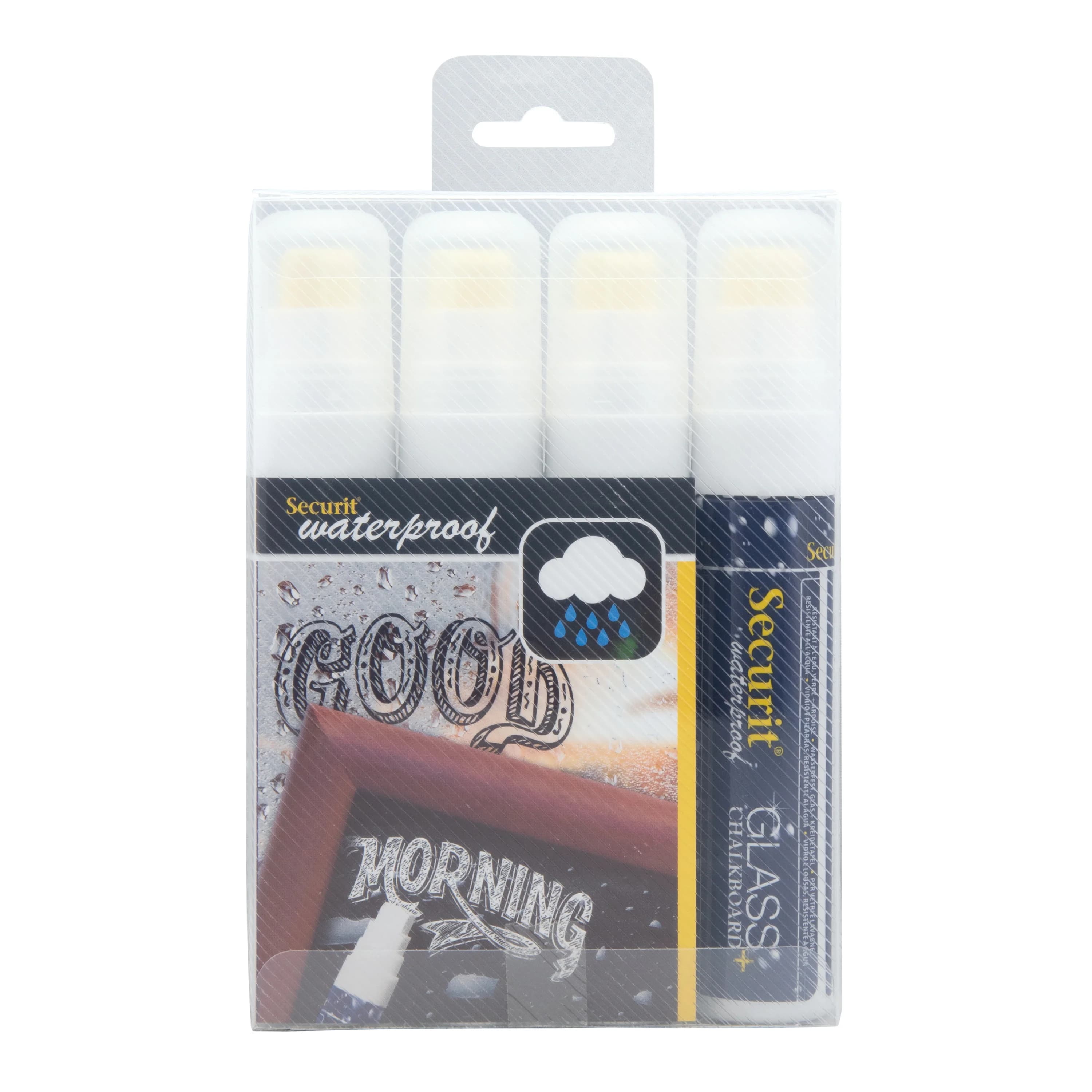 Securit® Lot de 4 Feutres-craie à encre liquide Waterproof - Blanc - Taille de mine 7-15mm rectangulaire