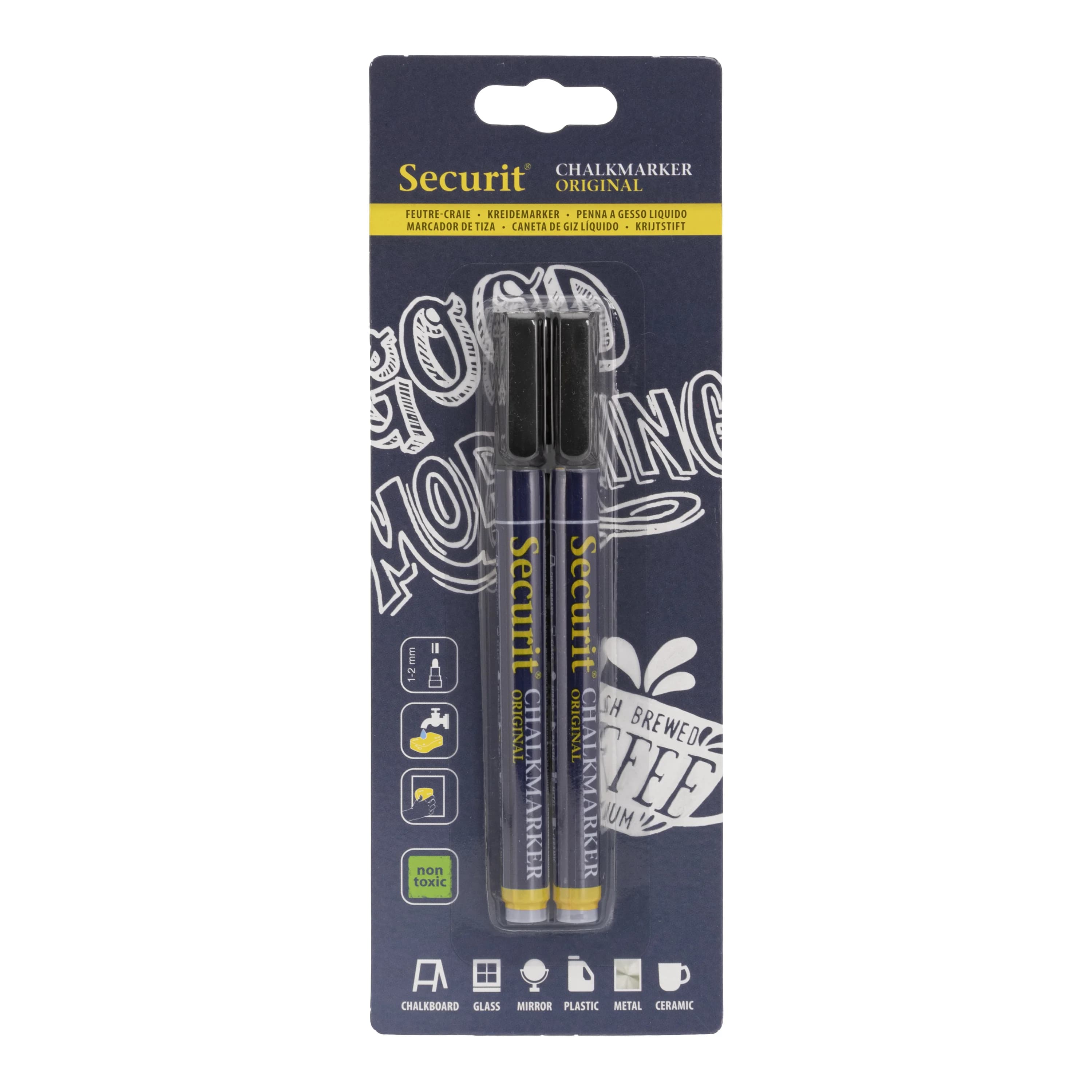 Chalkstar® Lot de 2 Feutres-craie premier prix - Blanc - Taille de mine petite obus