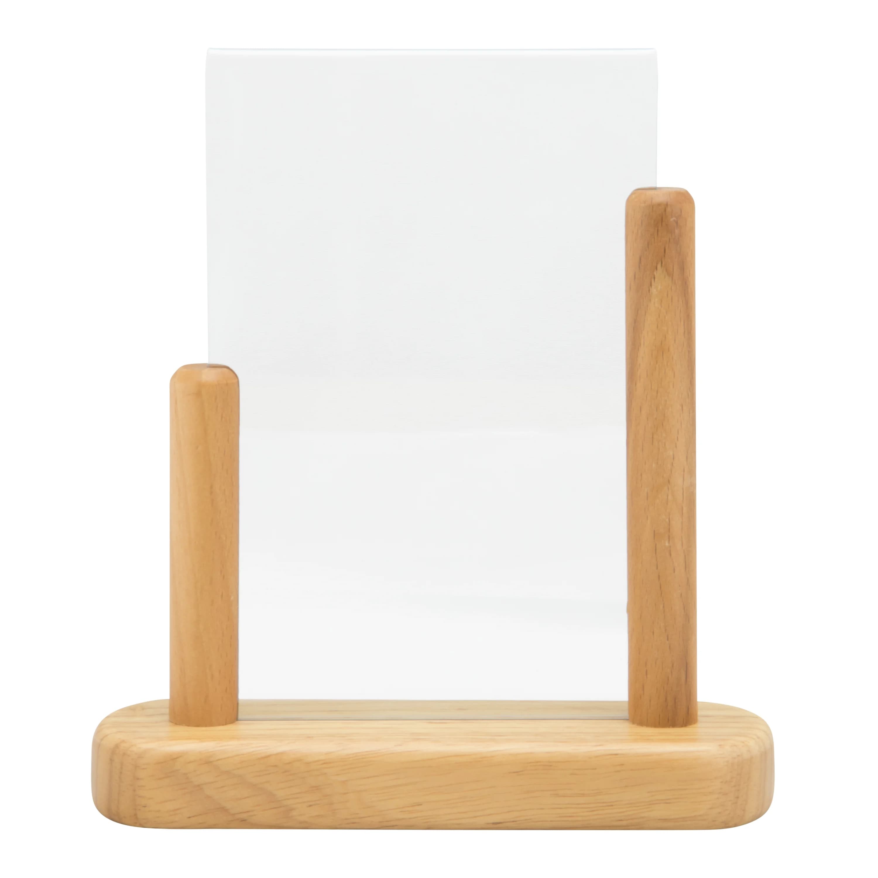Securit® Porte‑affiche transparent A6 - Acrylique - Socle en bois finition teck laqué - Double-face