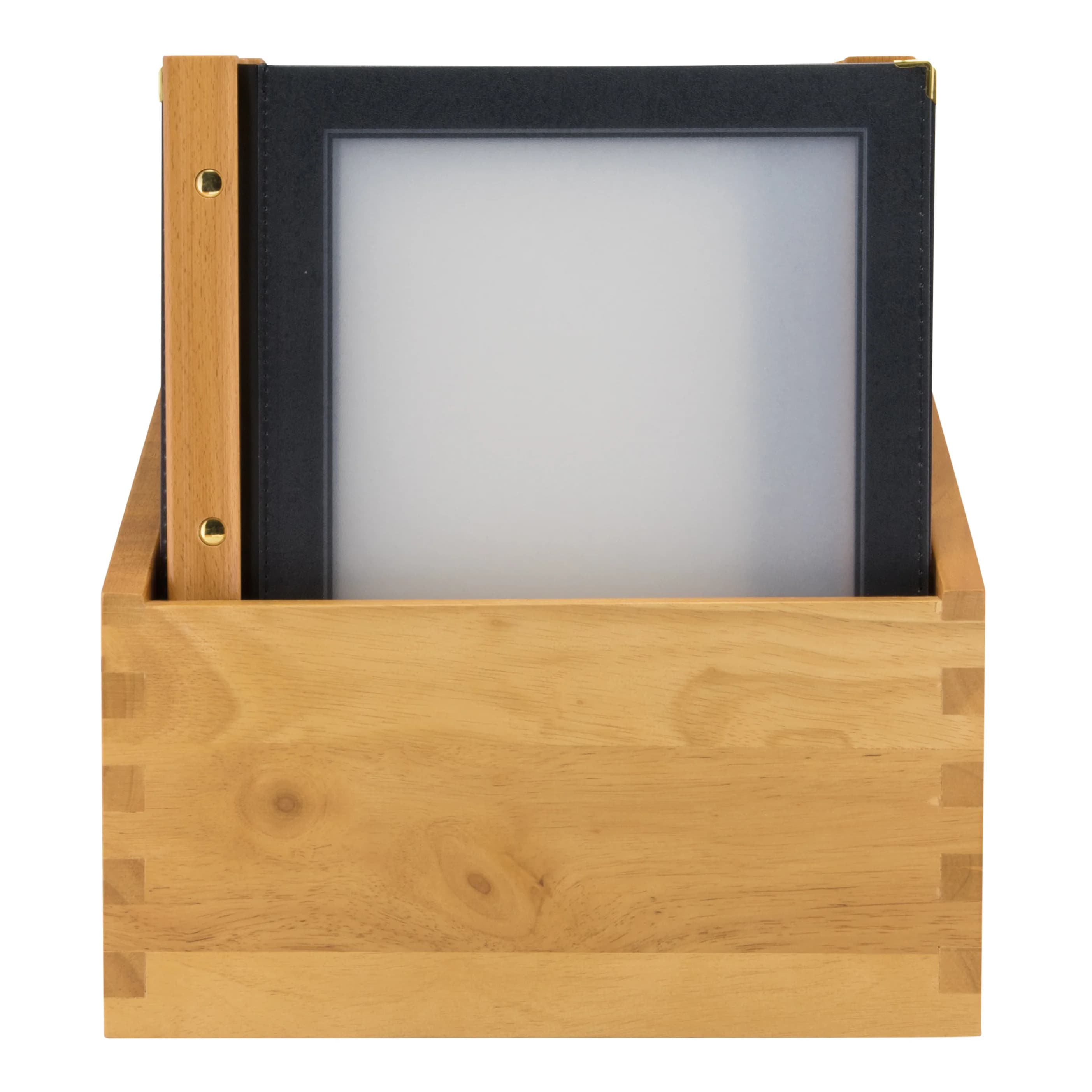 Securit® Boite contenant 20 Protège-menus A4 "Wood" - Noir - Bois finition teck - 4 vues