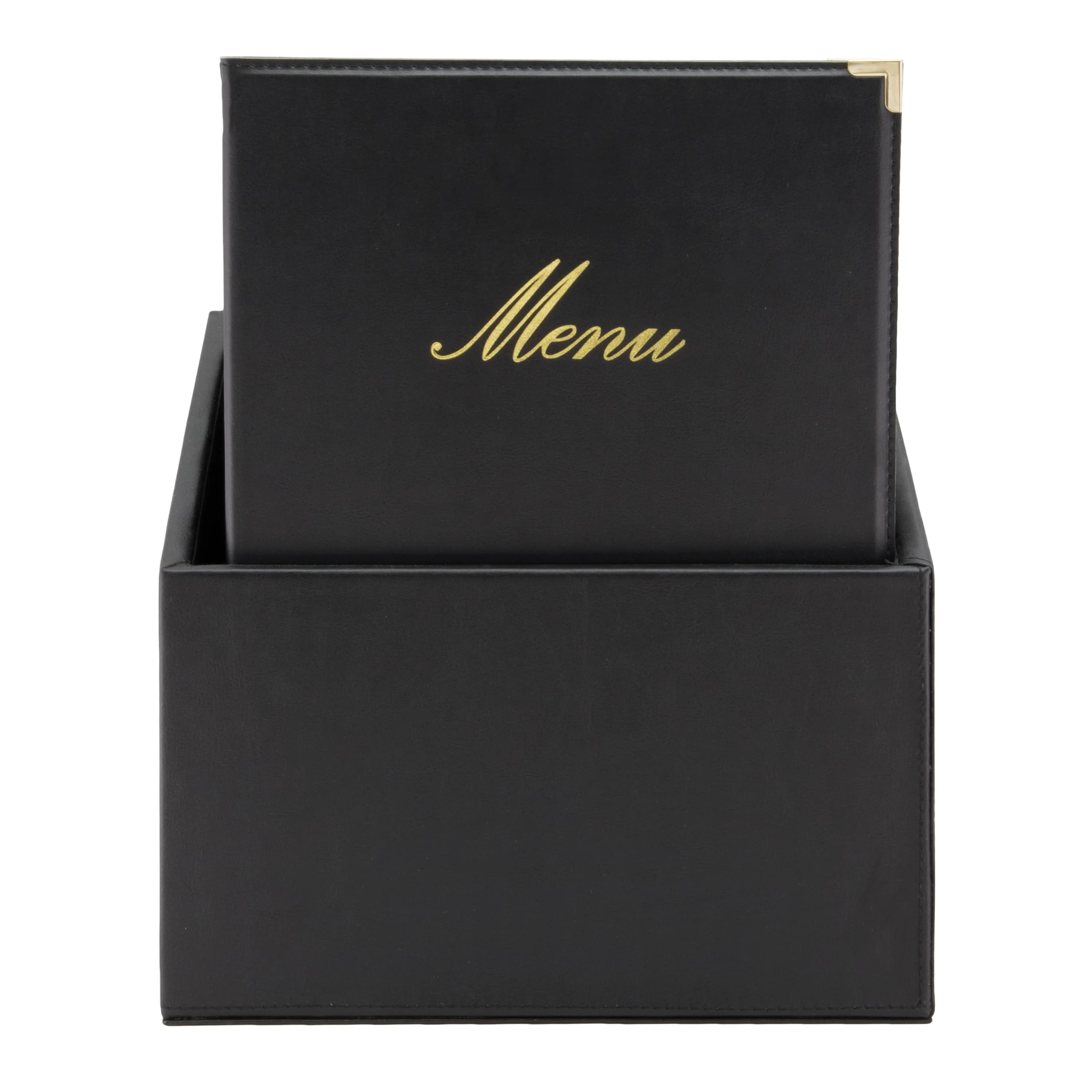 Securit® Boite contenant 20 Protège-menus A4 "Classic" - Noir - Simili-cuir - 4 vues