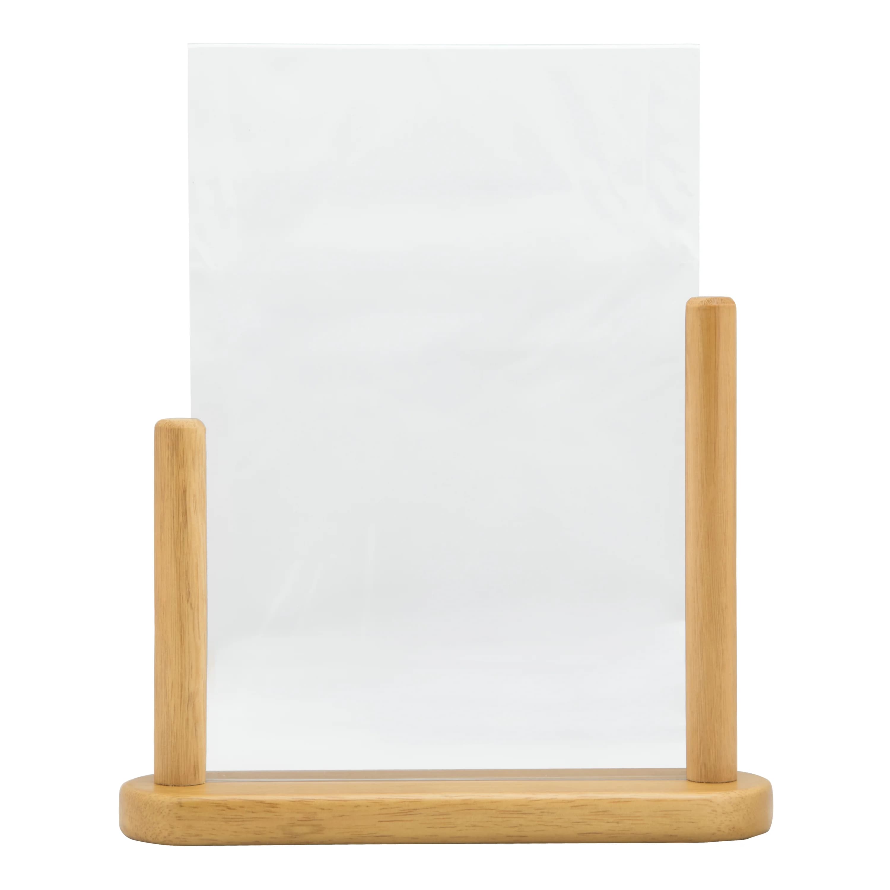 Securit® Porte‑affiche transparent A4 - Acrylique - Socle en bois finition teck laqué - Double-face