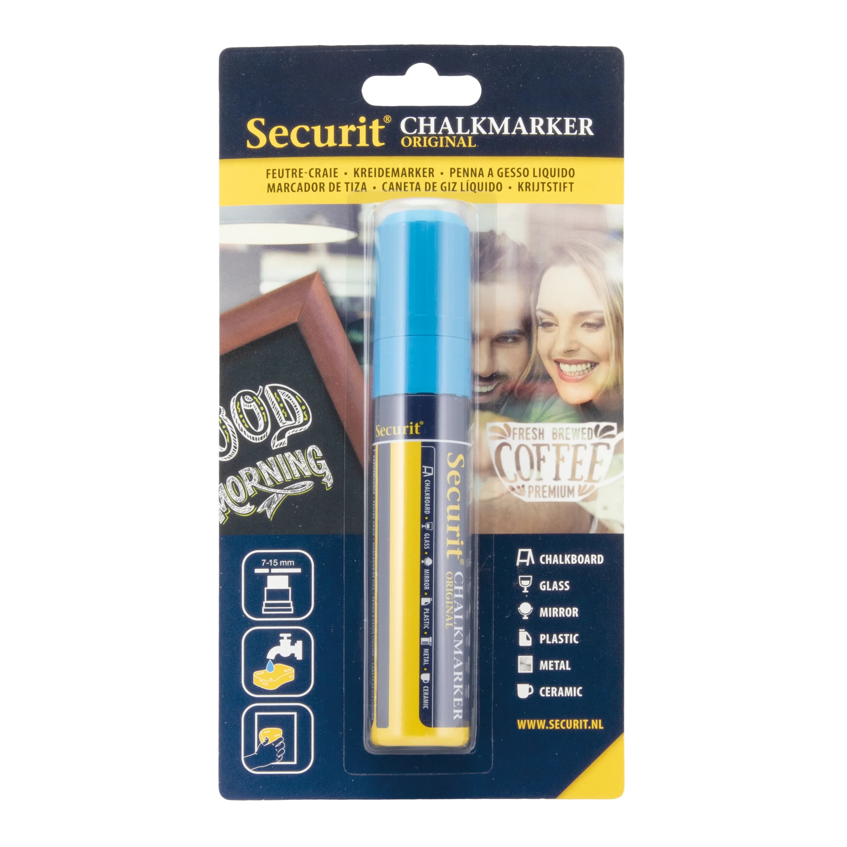 Securit® Feutre-craie à encre liquide - Bleu - Taille de mine 7-15mm rectangulaire