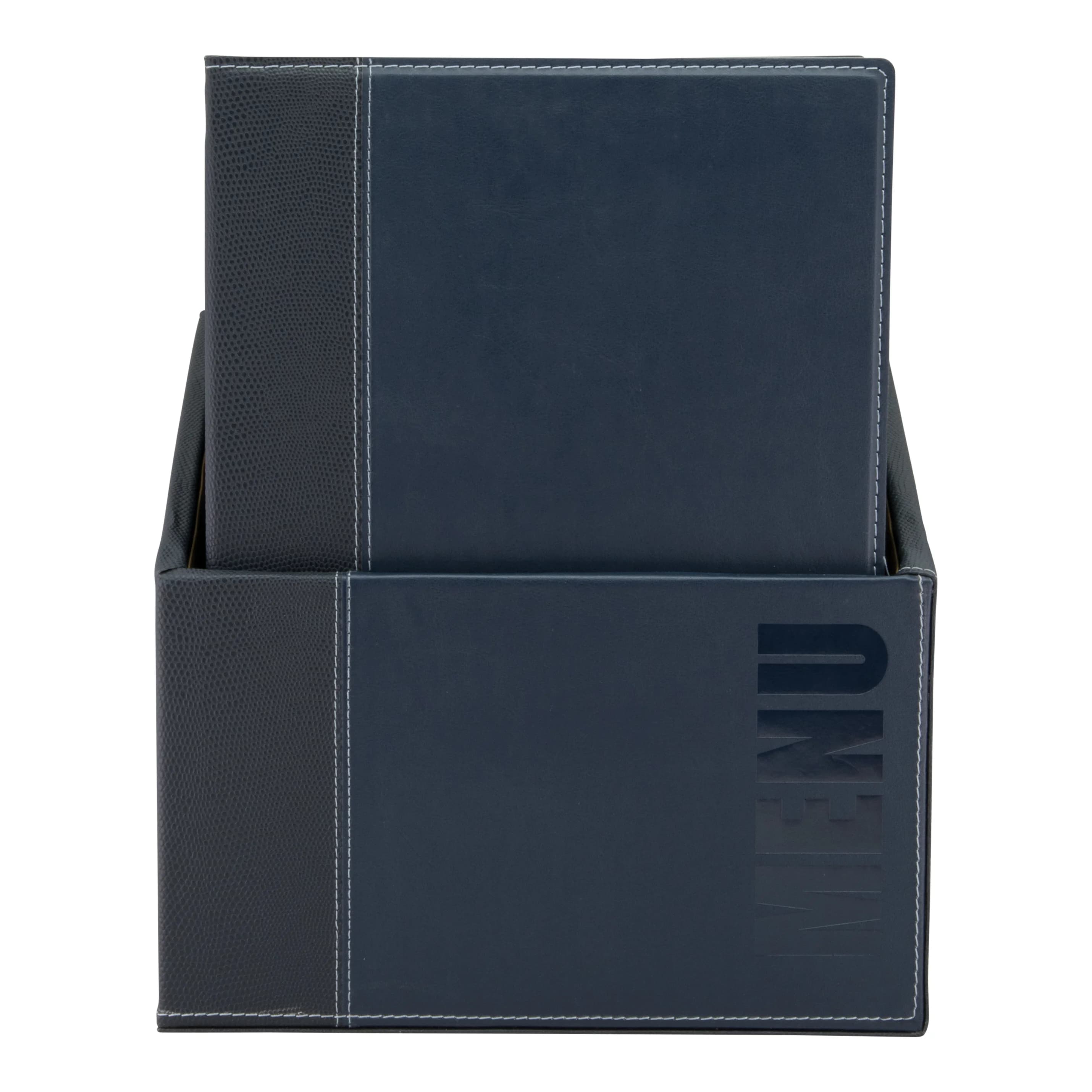 Securit® Boite contenant 20 Protège-menus A4 "Trendy" - Bleu - Simili-cuir - 4 vues