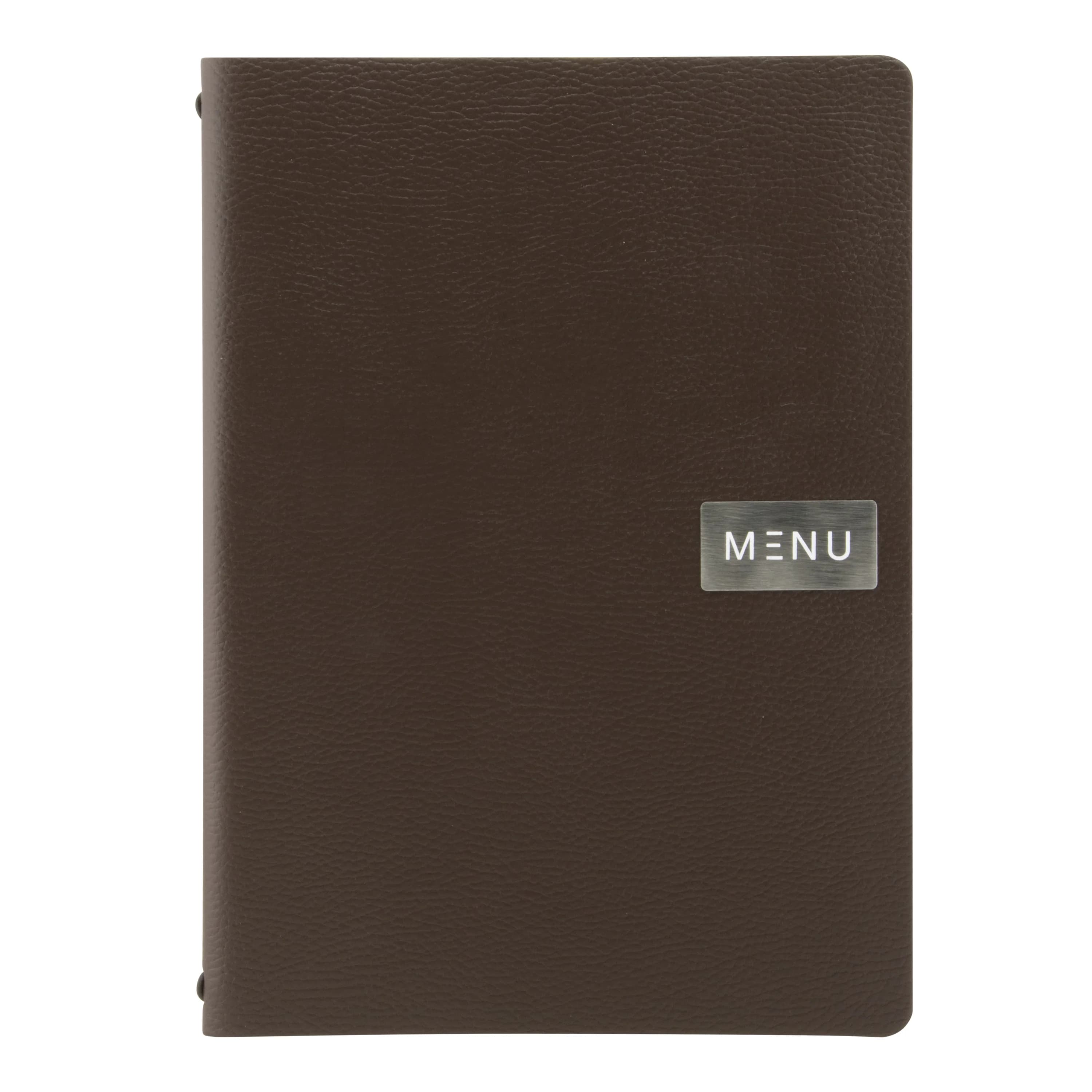 Securit® Protège-menu A4 "Leather" - Marron - Ligne "Raw" - 100% cuir écologique - Plaque "Menu" + plaque vierge incluse