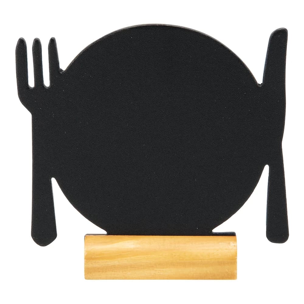Securit® Lot de 3 Mini Ardoises de table - Silhouette Assiette - Socle en bois - Feutre-craie inclus