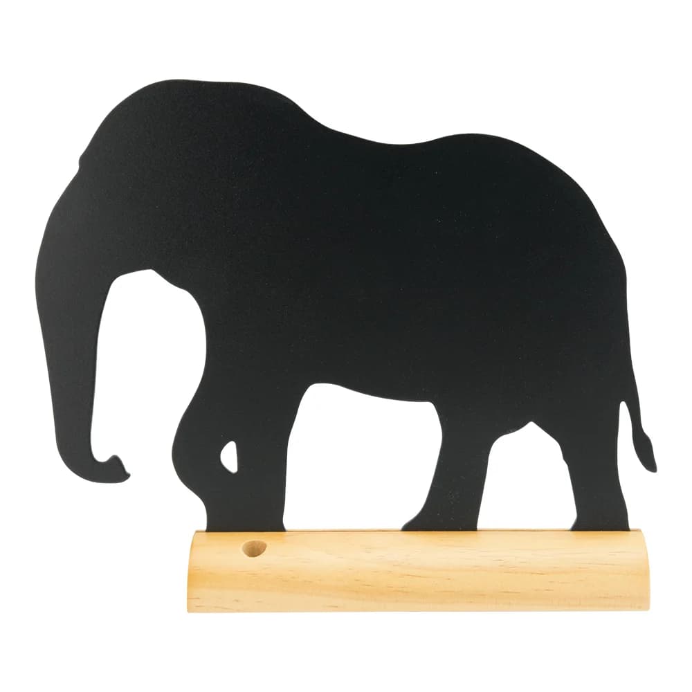Securit® Ardoise de table - Silhouette Éléphant - Socle en bois - Feutre-craie inclus
