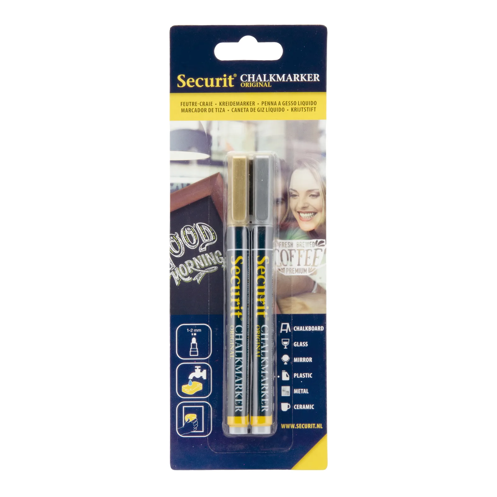 Securit® Lot de 2 Feutres-craie à encre liquide - Doré et Argenté - Taille de mine 1-2mm obus