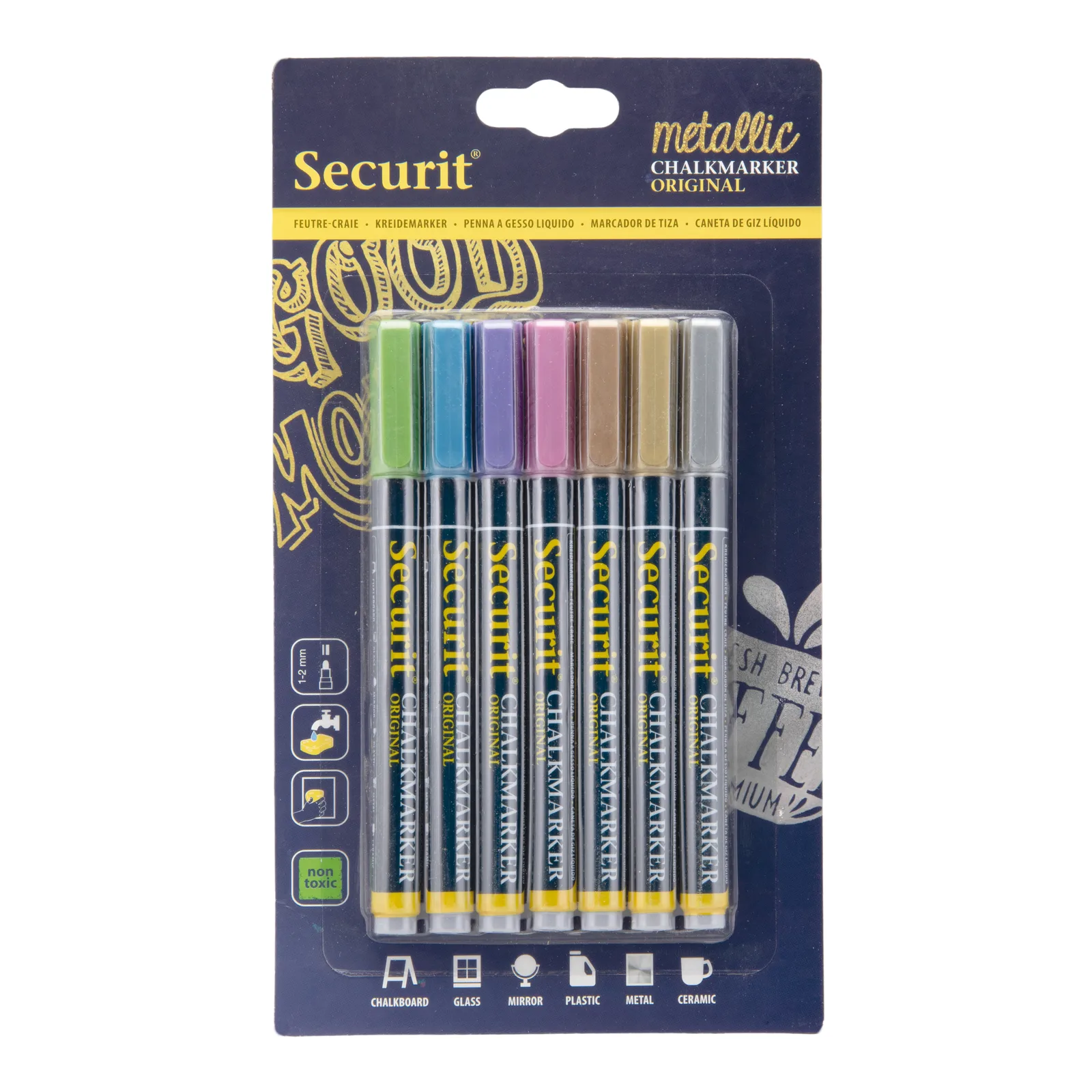 Securit® 7er-Set Flüssigkreide-Marker Metallfarben – Spitze 1-2mm
