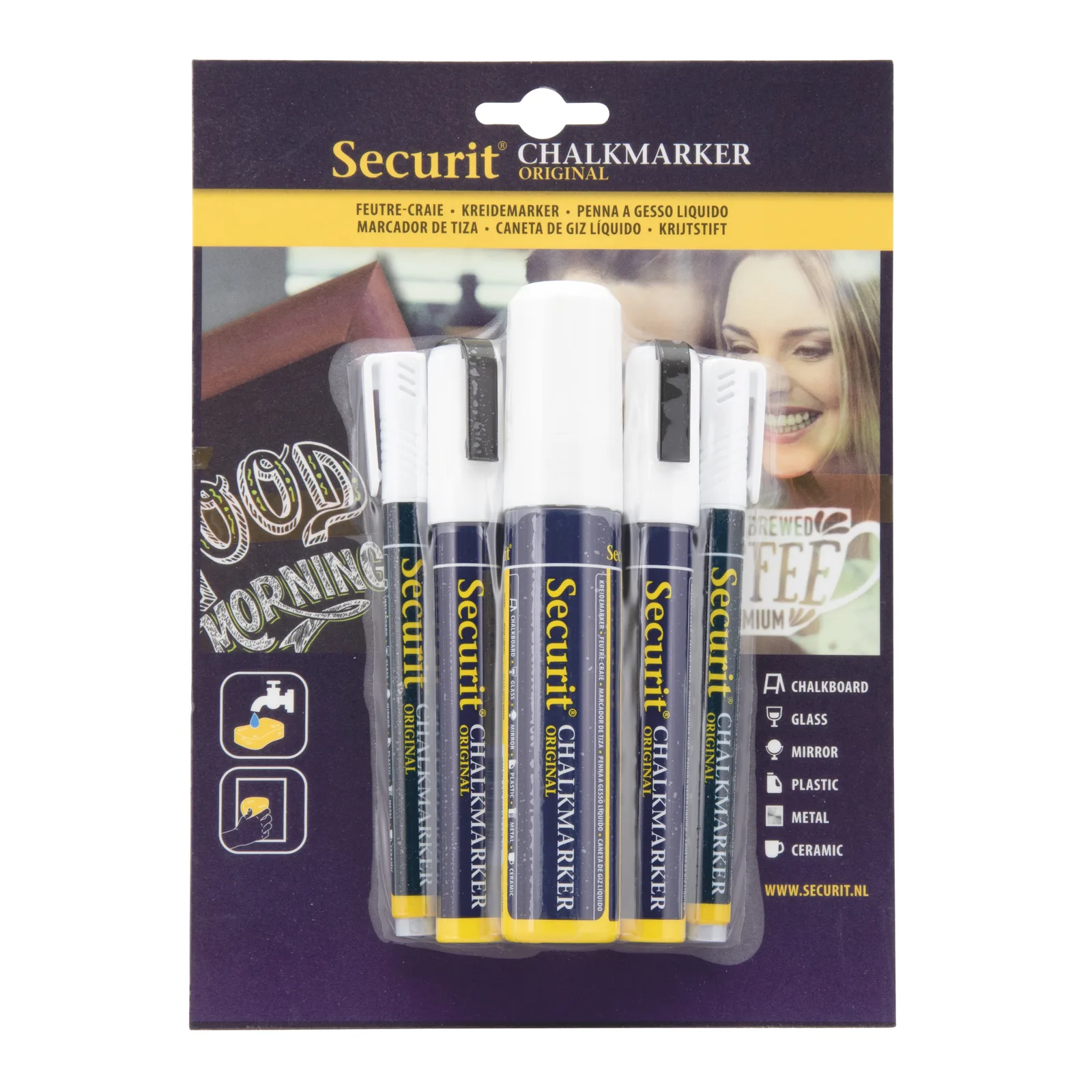 Securit® Flüssigkreide-Marker 5er-Set - 1 Groß, 2 Medium, 2 Klein