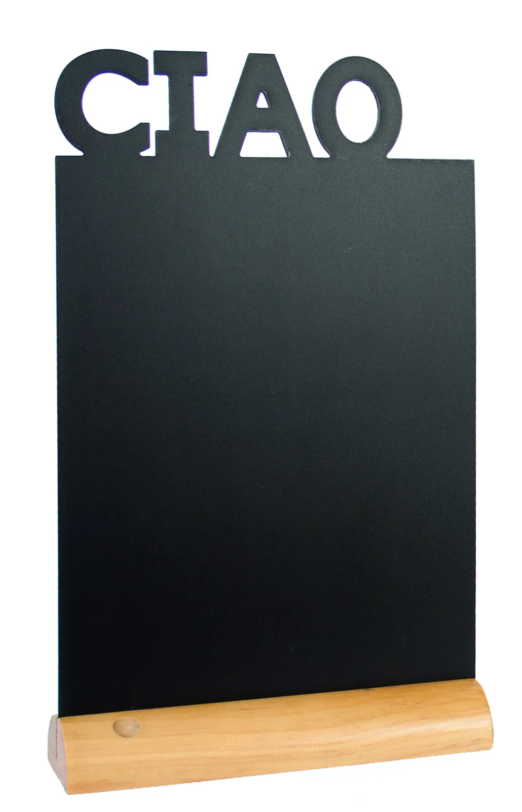 Securit® tafelkrijtbord 'Ciao'-silhouet op houten voet - zwart - met vloeibare krijtstift
