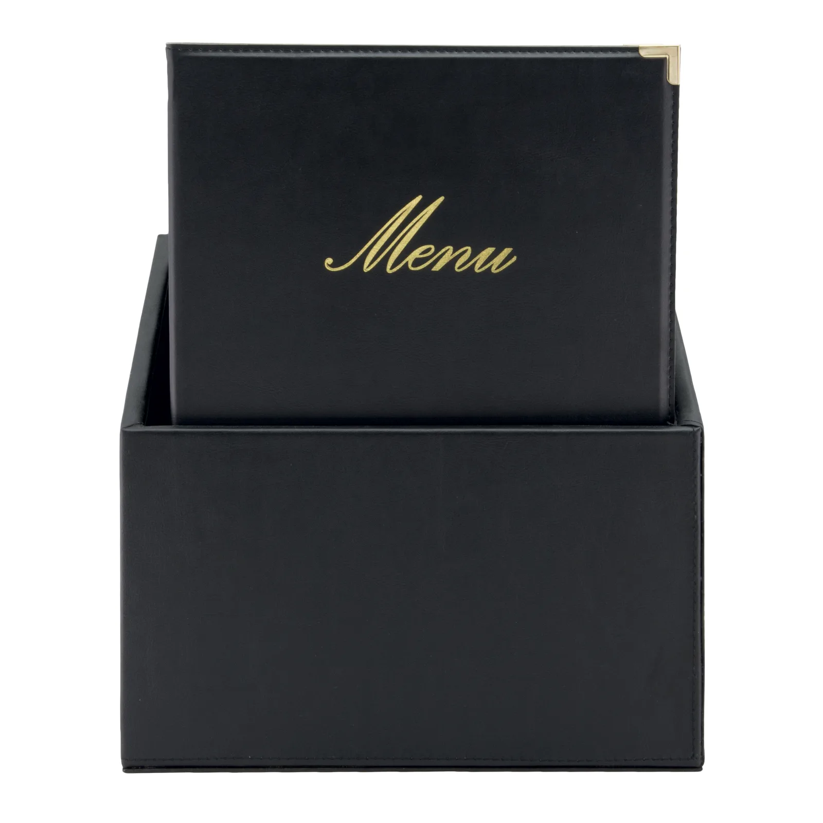 Securit® Boite contenant 20 Protège-menus A4 "Classic" - Noir - Simili-cuir - 4 vues