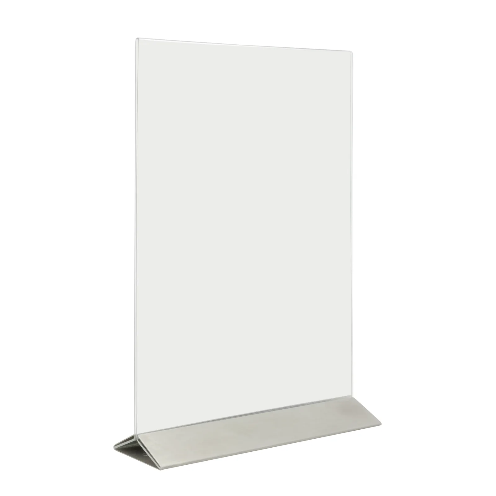 Securit® tafelhouder A4 transparant verticaal — acryl met inox sokkel — dubbelzijdig