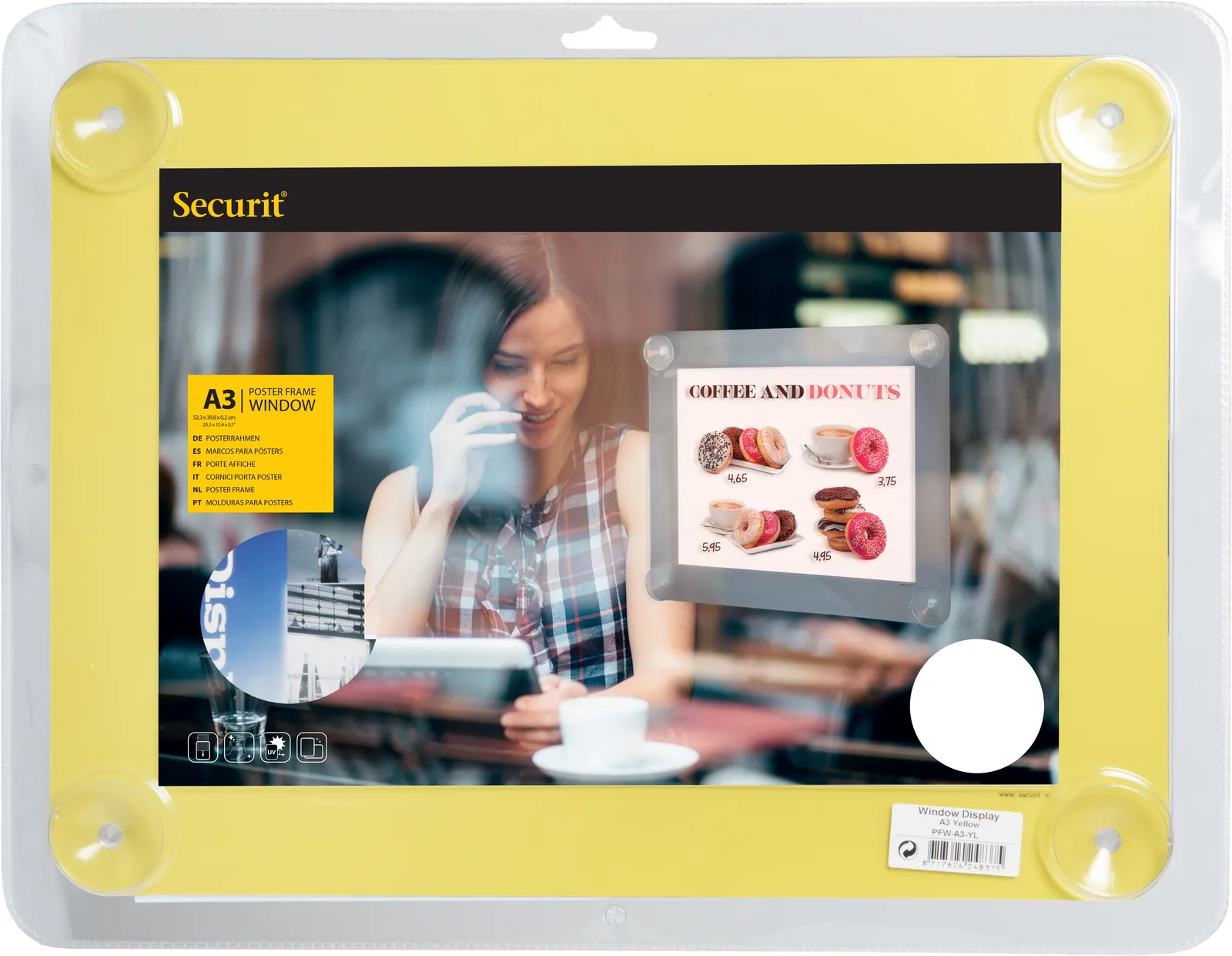 Securit® Schaufenster-Menütafel mit Saugnäpfen – A3 – doppelseitig