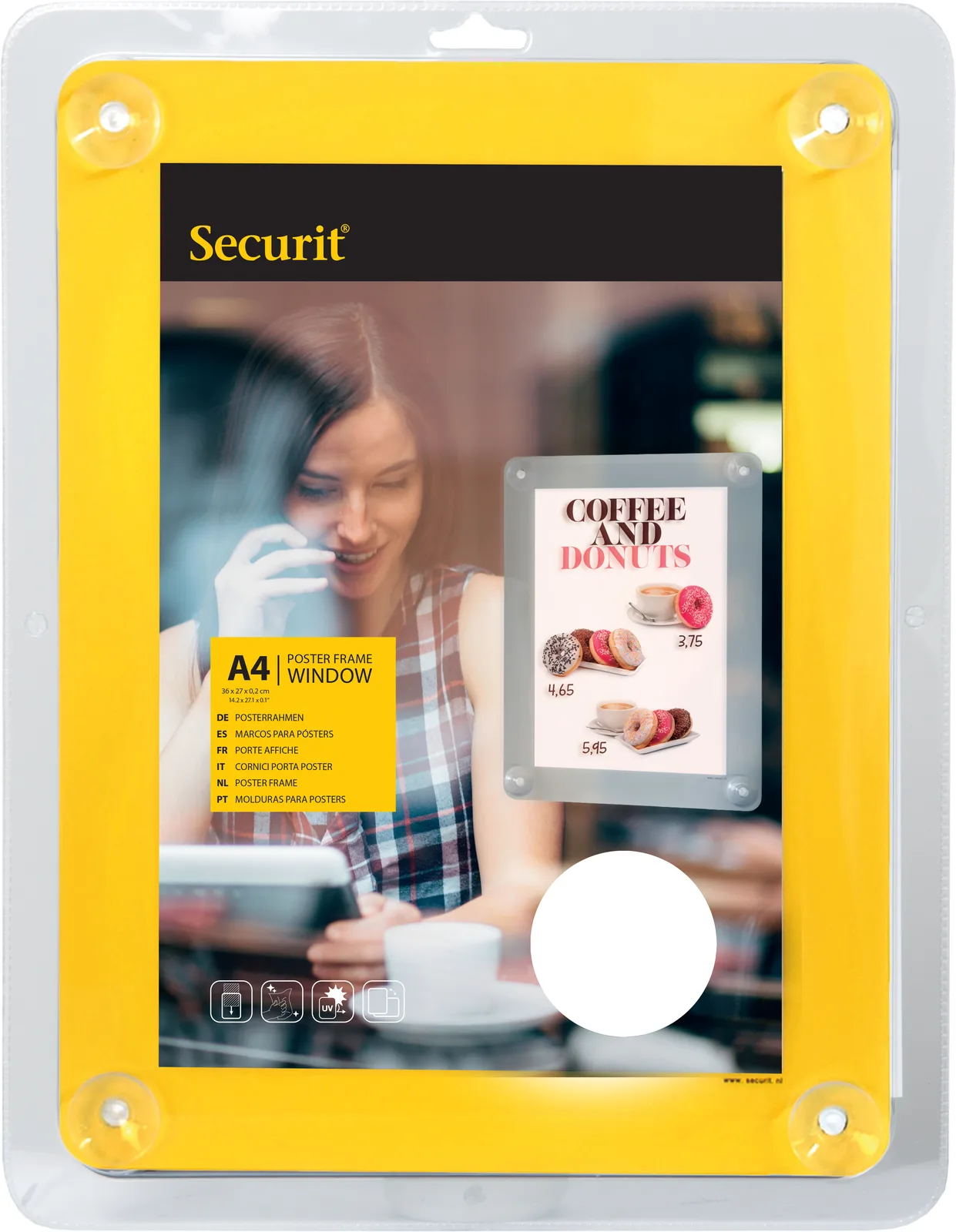 Securit® Schaufenster-Menütafel mit Saugnäpfen – A4 – doppelseitig
