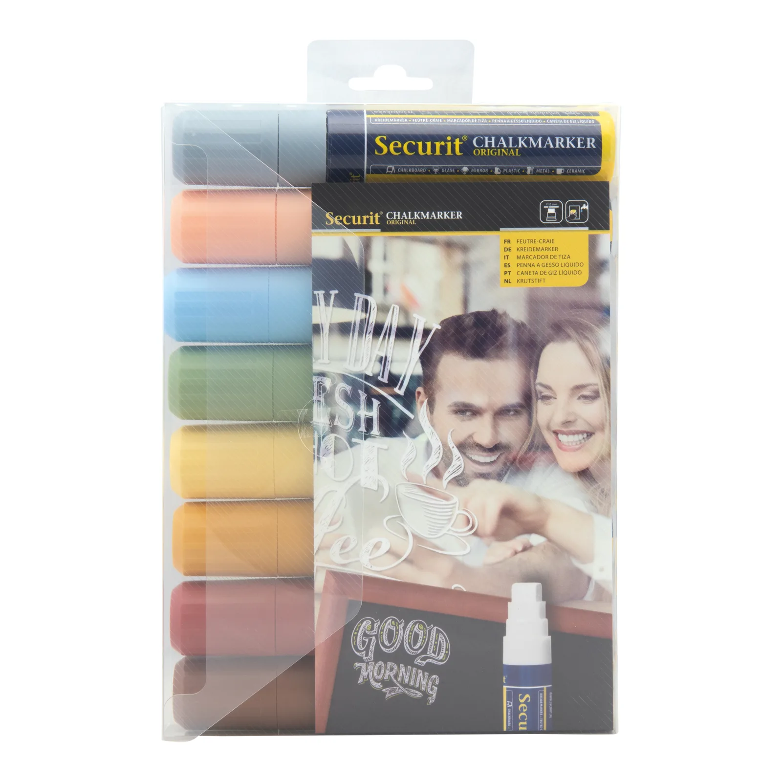Securit® Set van 8 brede vloeibare krijtstiften - Aardetinten - Beitelpunt 7-15 mm