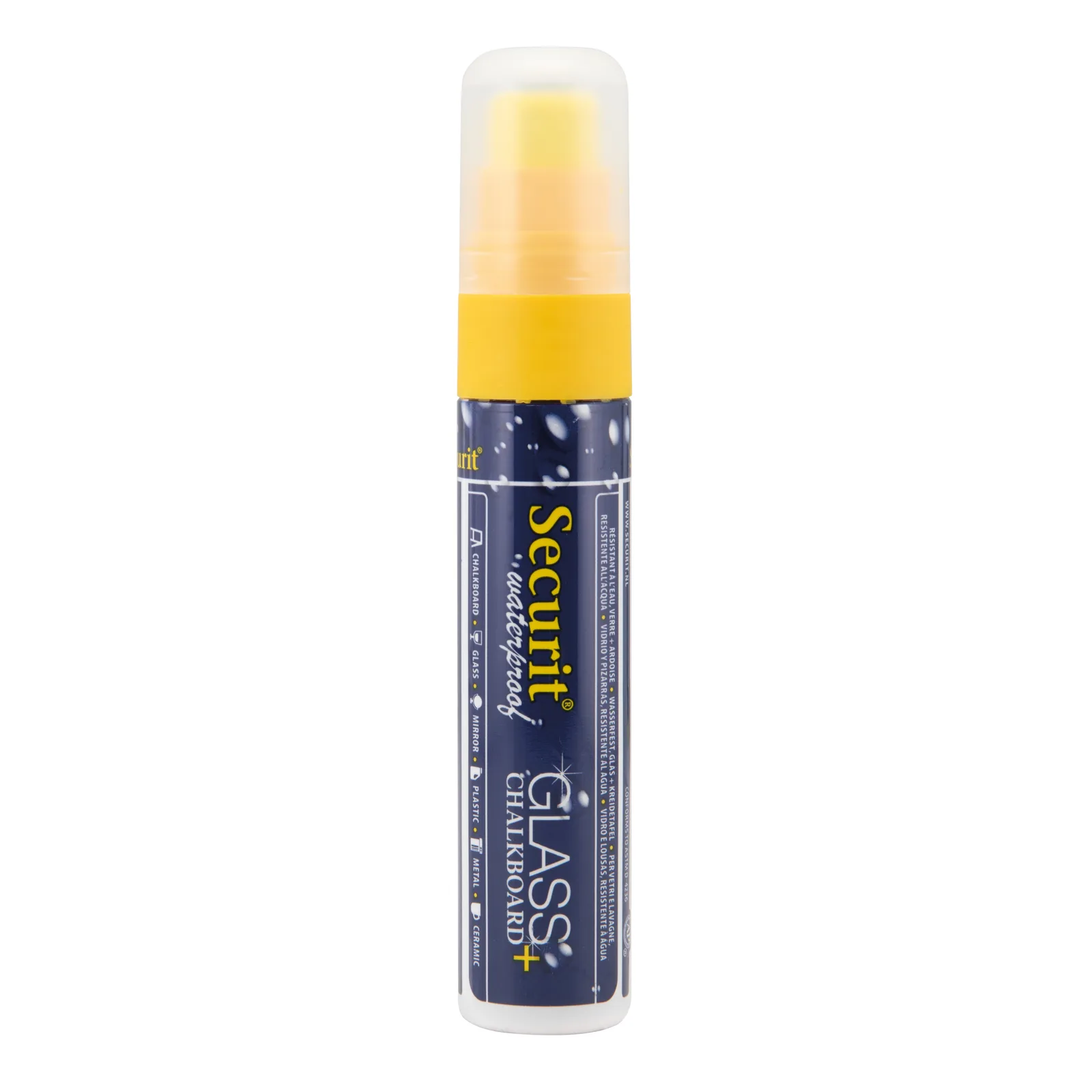 Securit® waterproof vloeibare krijtstift - Geel - Brede beitelpunt 7-15 mm