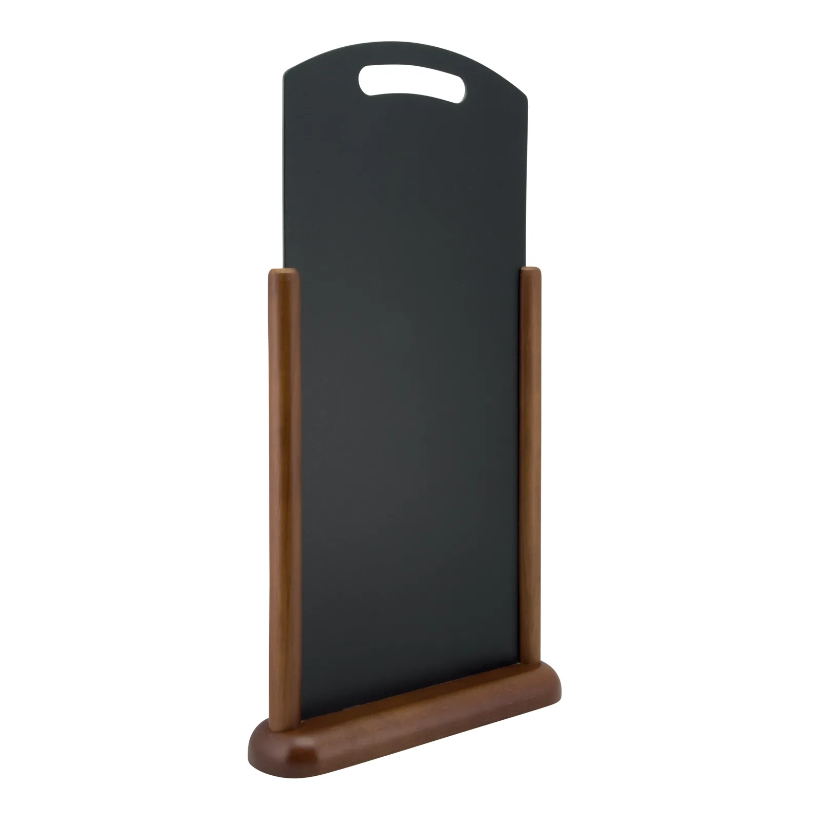 Securit® tafelkrijtbord met handvat en gelakte donkere houten voet — 26 × 46,5 cm