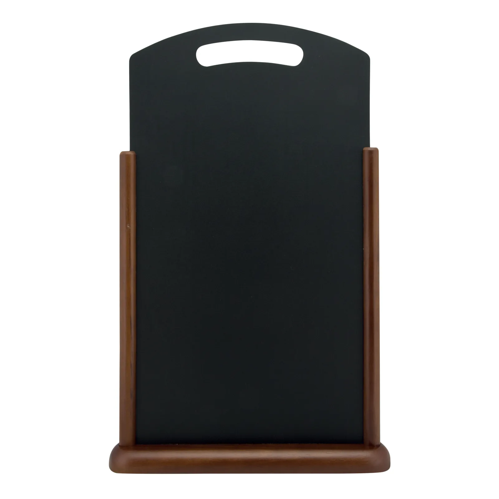 Securit® tafelkrijtbord XL met handvat en donkere houten voet — 35 × 53 cm