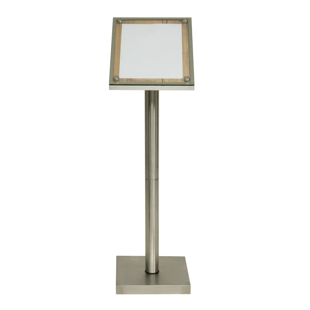Securit® Présentoir porte-menu  1A4 "Glass Star" - Chêne - Pied (125 cm) + socle + roulettes