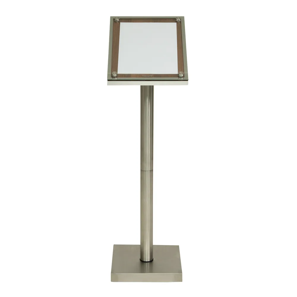 Securit® Présentoir porte-menu  1A4 "Glass Star" - Noyer - Pied (125 cm) + socle + roulettes