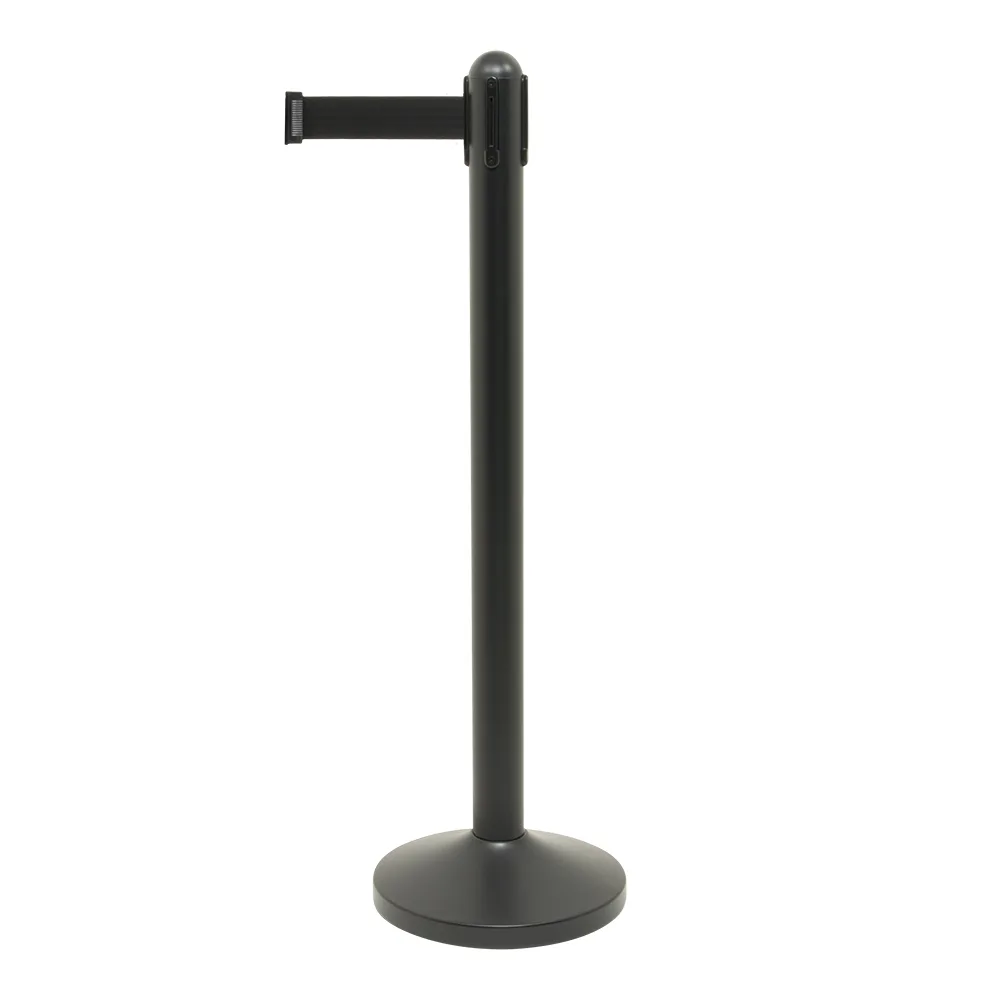 Securit® Poteau d'accueil Rétractable - Noir - Bande nylon 200cm Noire - Ensemble pied + socle